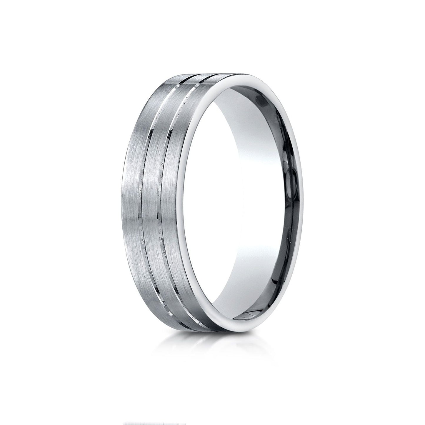 6mm Satin Finish Parallel Center Cut Carved Wedding Band, in 14K White Gold | RockHer