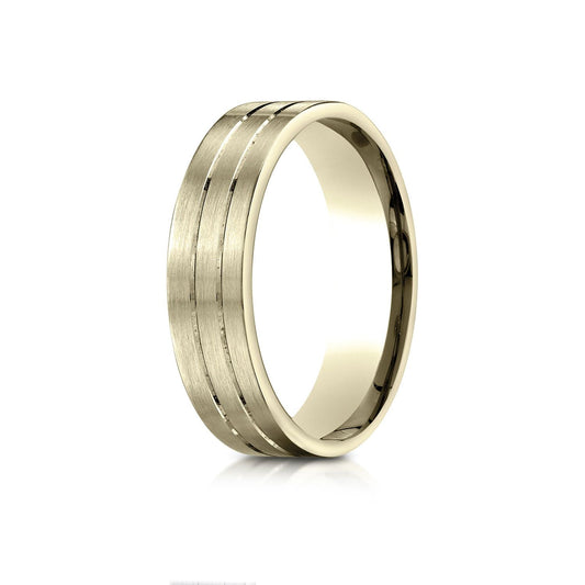 14k Yellow Gold 6mm Comfort-fit Satin-finished With Parallel Center Cuts Carved Design Band