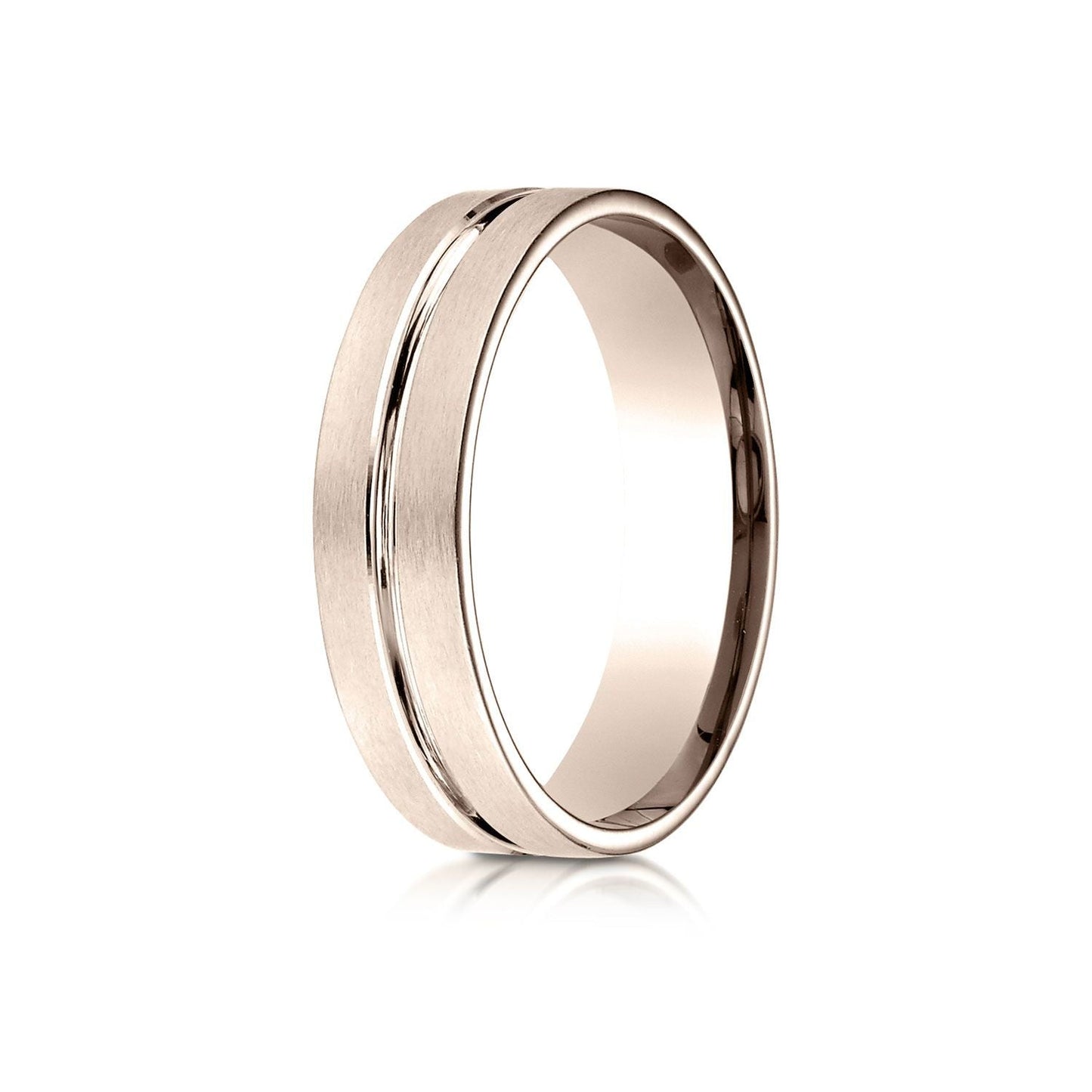 6mm Satin Finish High Polished Center Cut Carved Wedding Band, in 14K Rose Gold | RockHer