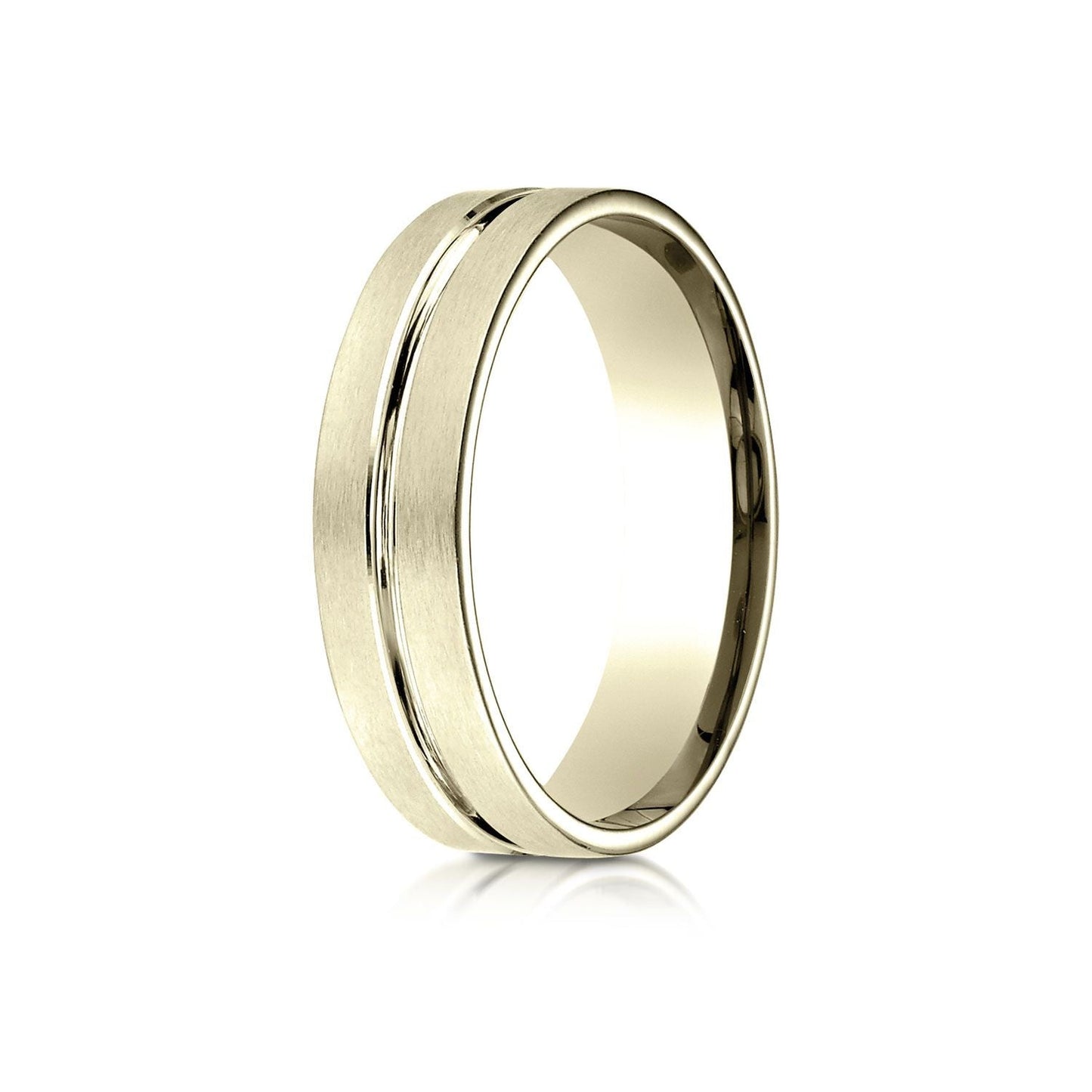 6mm Satin Finish High Polished Center Cut Carved Wedding Band, in 14K Yellow Gold | RockHer