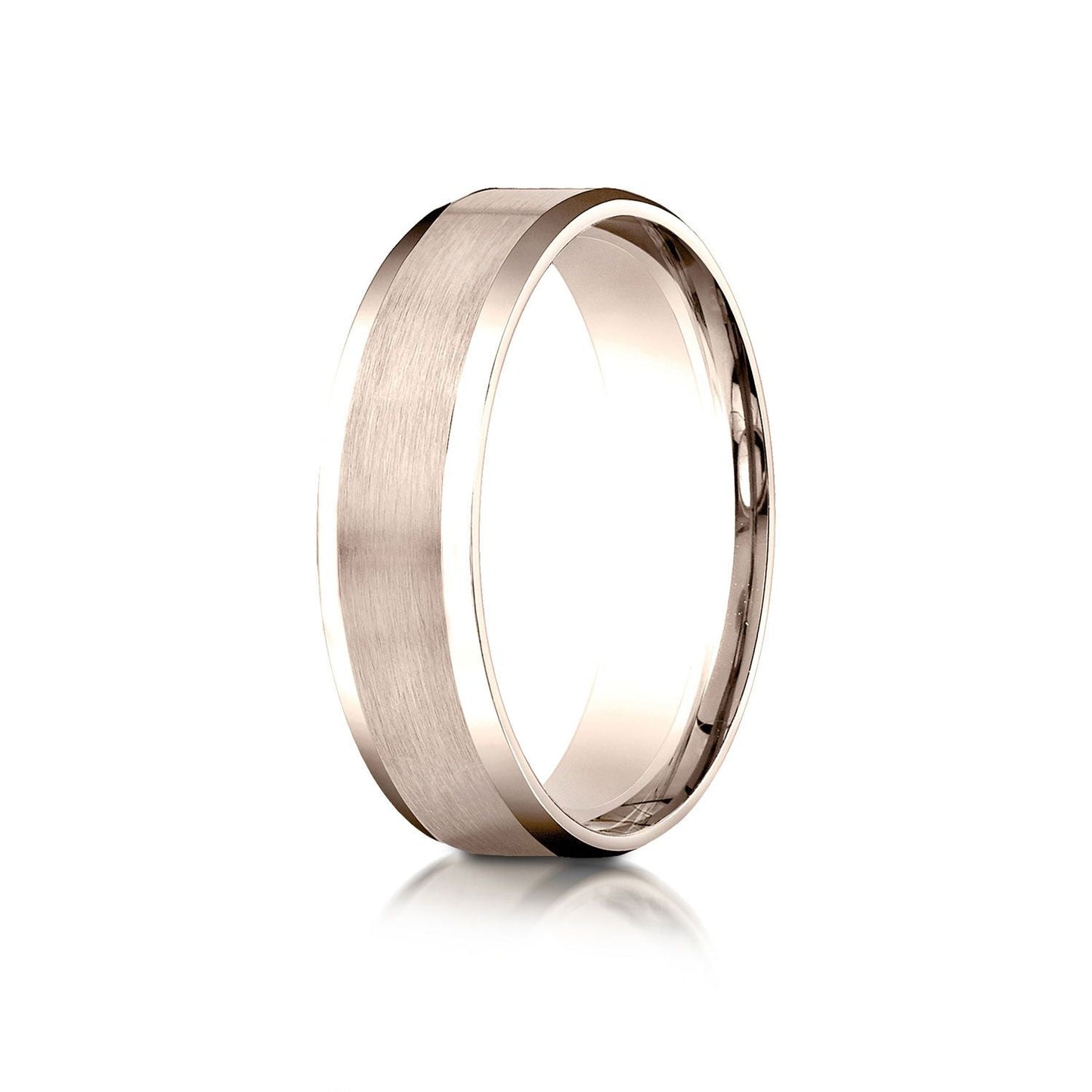 6mm Satin Finish High Polished Beveled Edge Carved Wedding Band, in 14K Rose Gold | RockHer