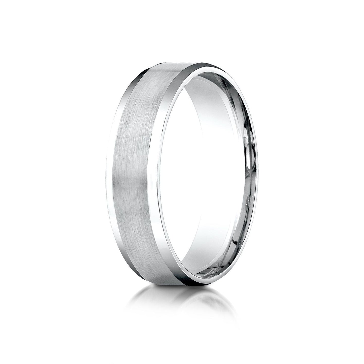 6mm Satin Finish High Polished Beveled Edge Carved Wedding Band, in 18K White Gold | RockHer