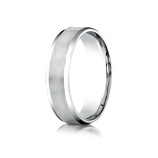 14k White Gold 6mm Comfort-fit Satin-finished With High Polished Beveled Edge Carved Design Band
