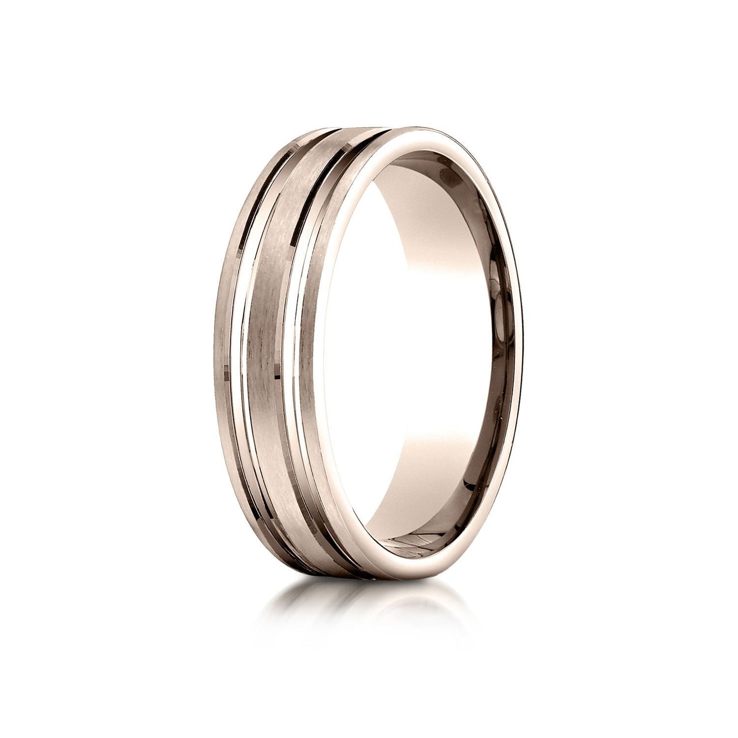 6mm Satin Finish Parallel Groove Carved Wedding Band, in 14K Rose Gold | RockHer