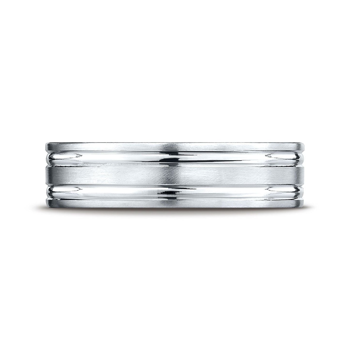 6mm Satin Finish Parallel Groove Carved Wedding Band, in Platinum | RockHer