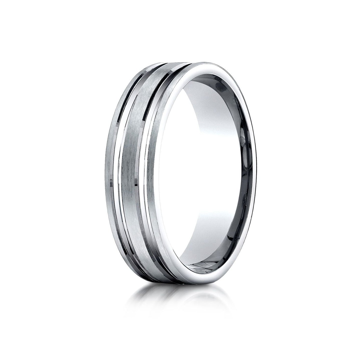 6mm Satin Finish Parallel Groove Carved Wedding Band, in 18K White Gold | RockHer