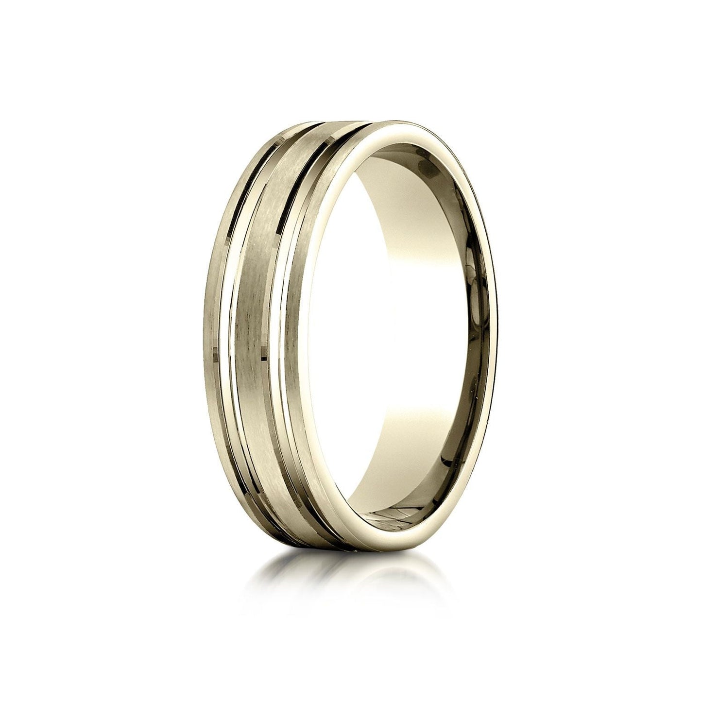 6mm Satin Finish Parallel Groove Carved Wedding Band, in 18K Yellow Gold | RockHer