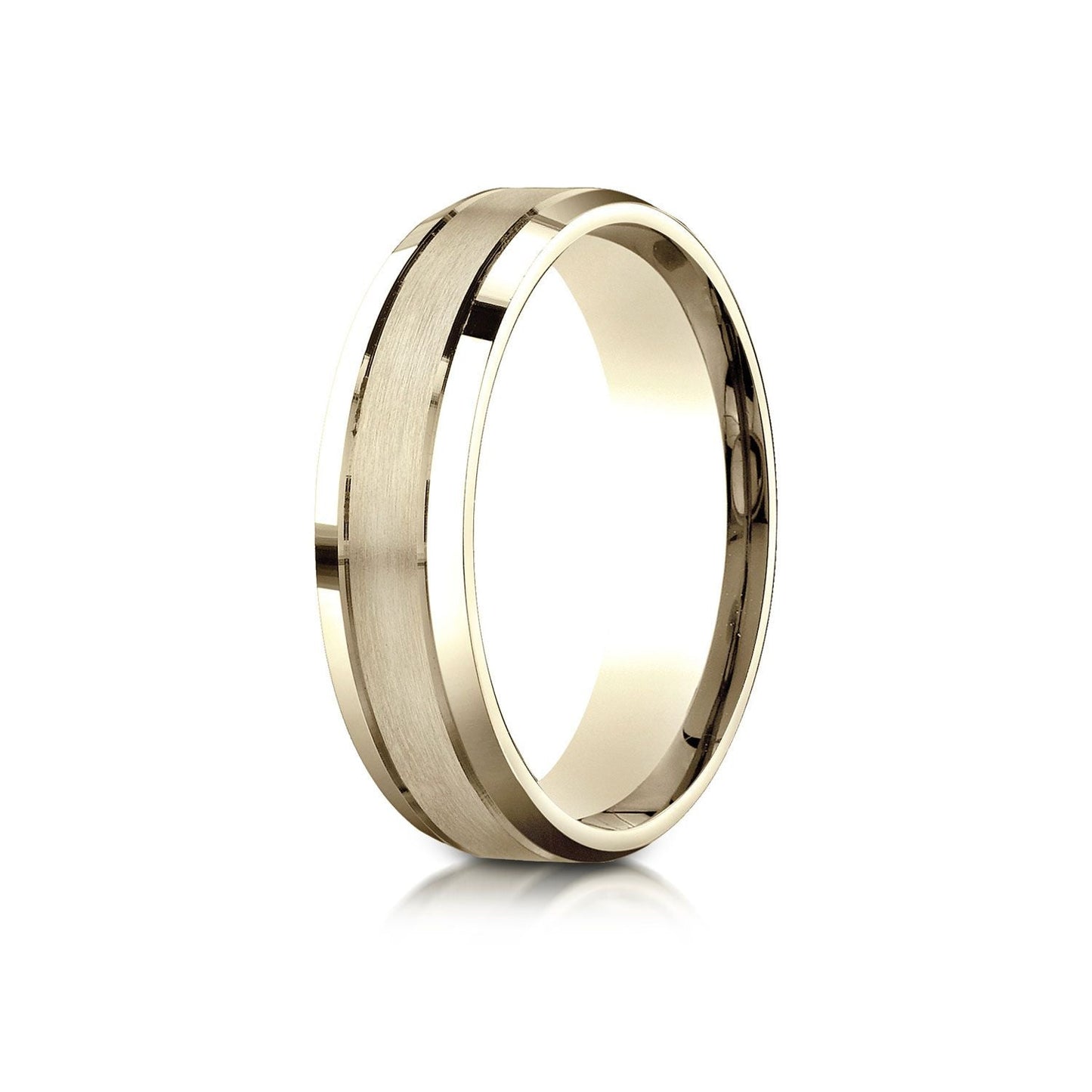 6mm Satin Finish High Polished Beveled Edge Carved Wedding Band, in 14K Yellow Gold | RockHer