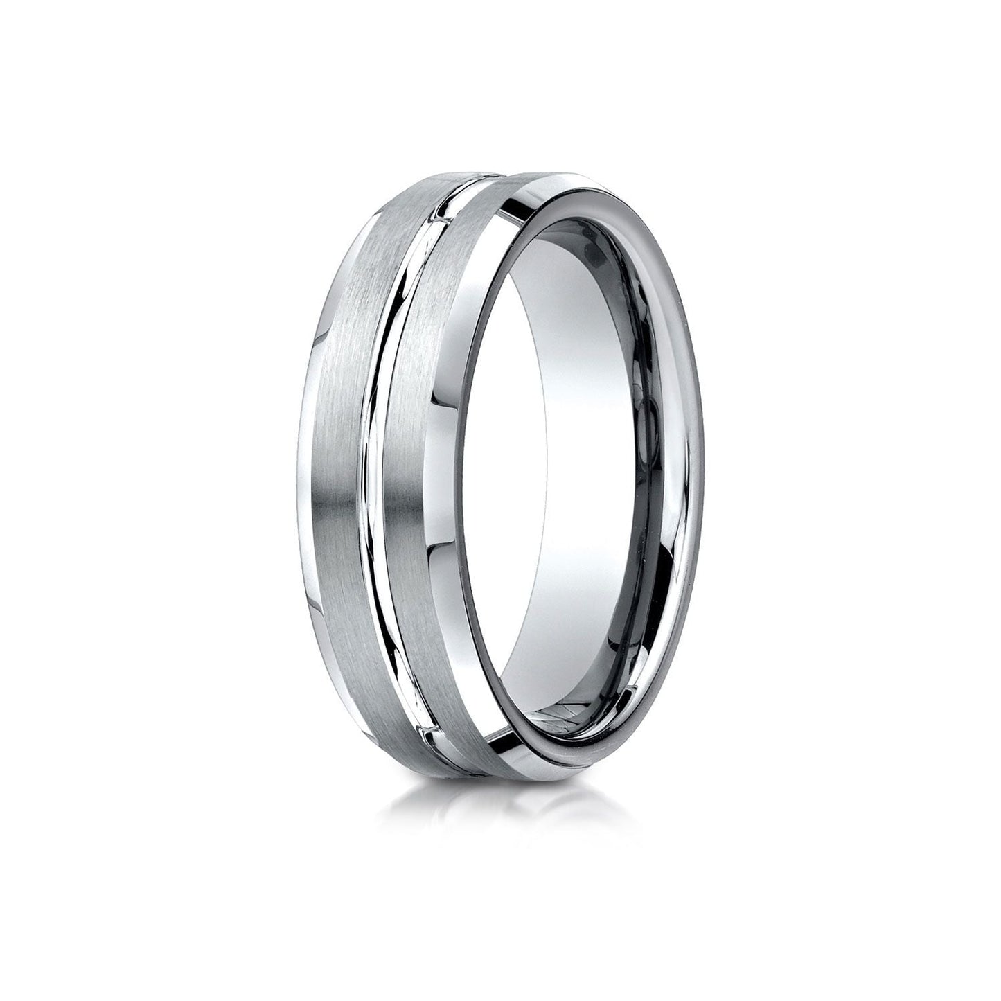 6mm Satin Finish Carved Wedding Band, in 18K White Gold | RockHer