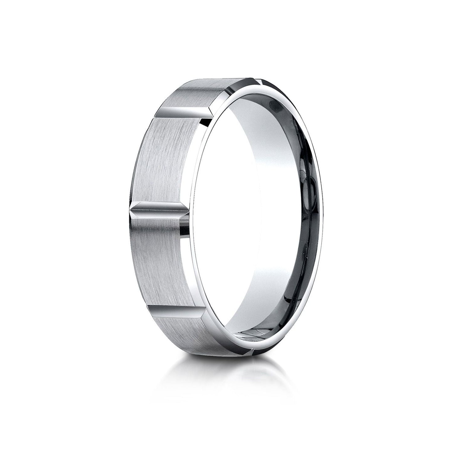 6mm Satin Finish Grooves Carved Wedding Band, in 14K White Gold | RockHer