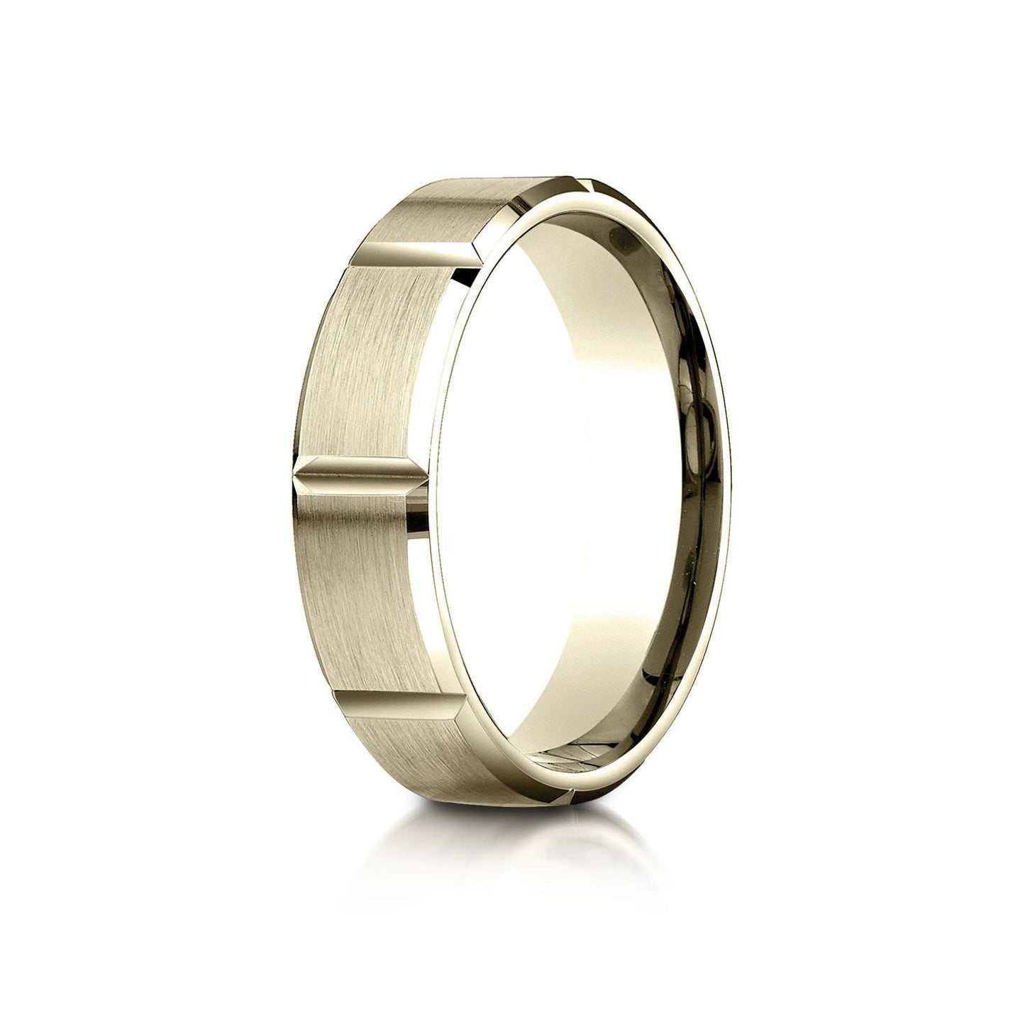 6mm Satin Finish Grooves Carved Wedding Band, in 14K Yellow Gold | RockHer