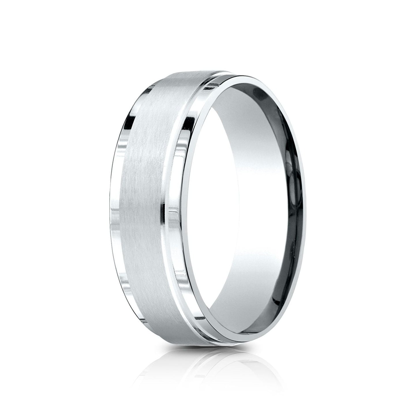 7mm Satin Finish Carved Wedding Band, in 18K White Gold | RockHer