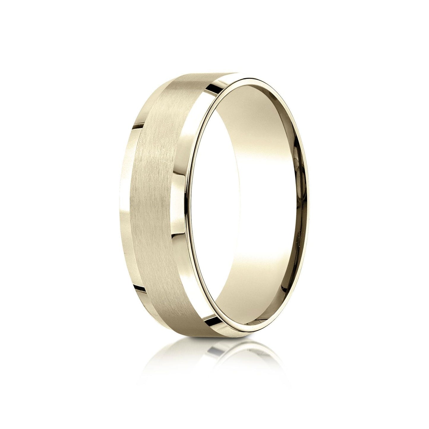 7mm Satin Finish High Polished Beveled Edge Carved Wedding Band, in 18K Yellow Gold | RockHer