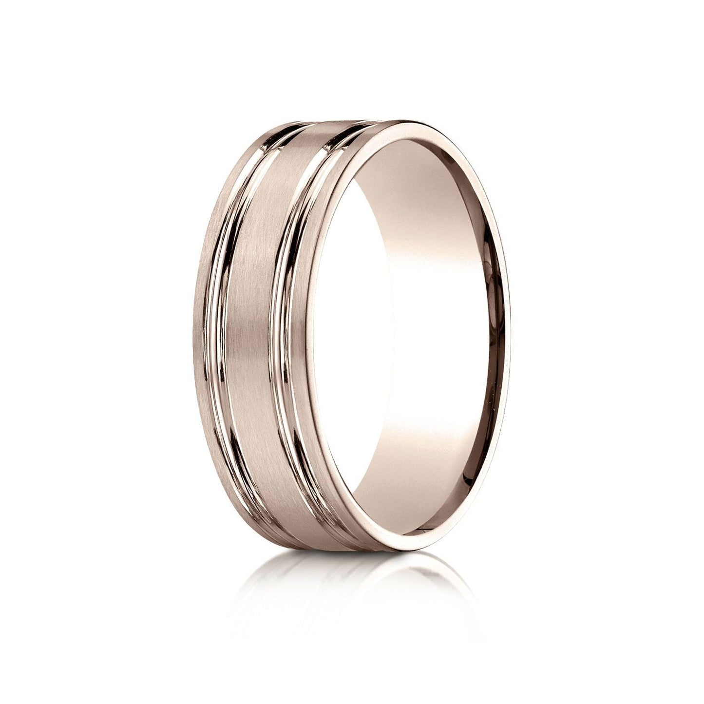 7mm Satin Finish Parallel Groove Carved Wedding Band, in 14K Rose Gold | RockHer