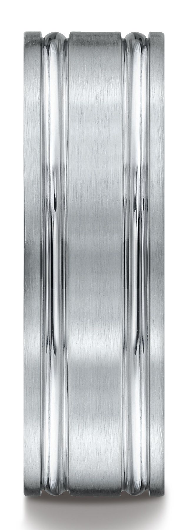 Platinum 7mm Comfort-fit Satin-finished With Parallel Grooves Carved Design Band