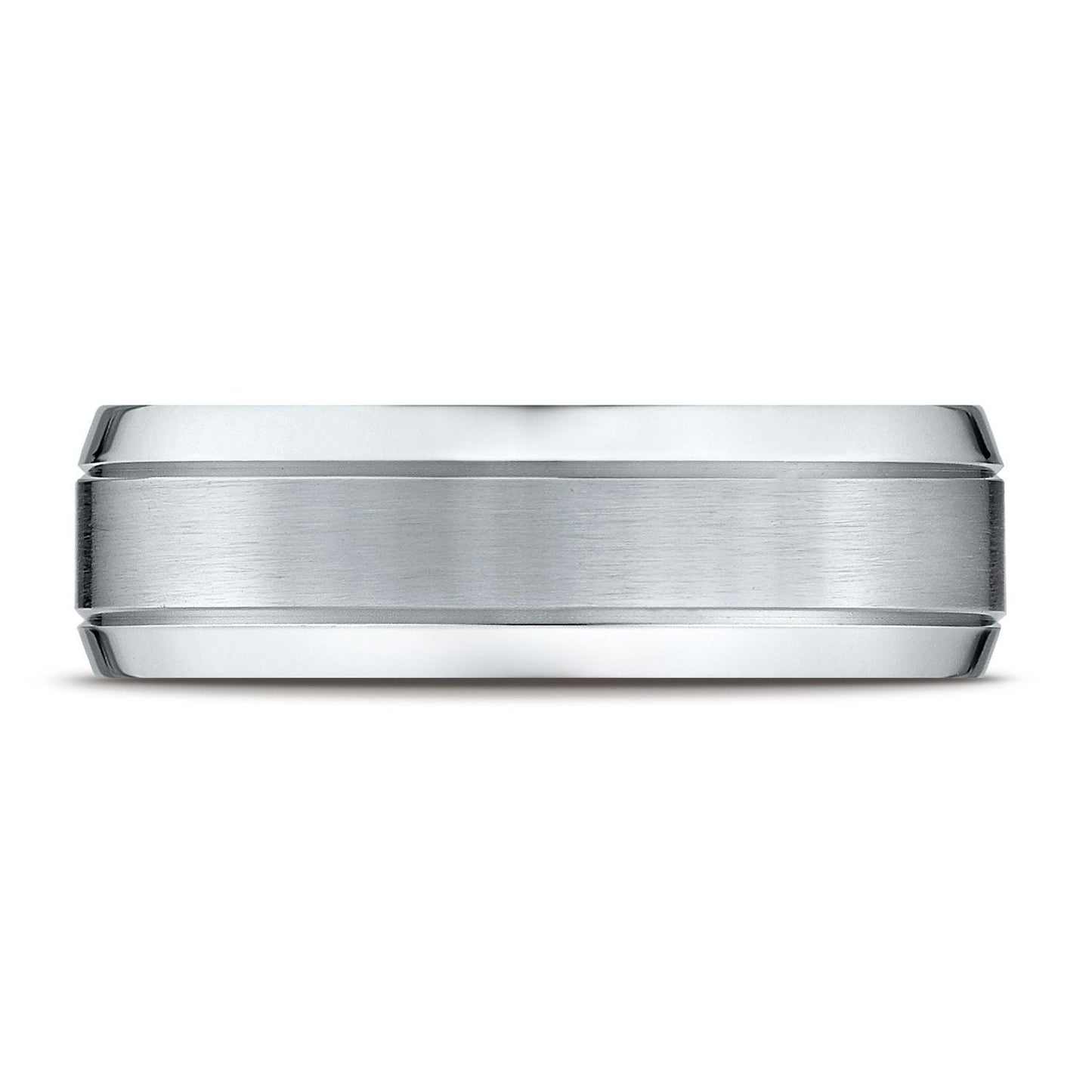 7mm Satin Finish High Polished Beveled Edge Carved Wedding Band, in Platinum | RockHer
