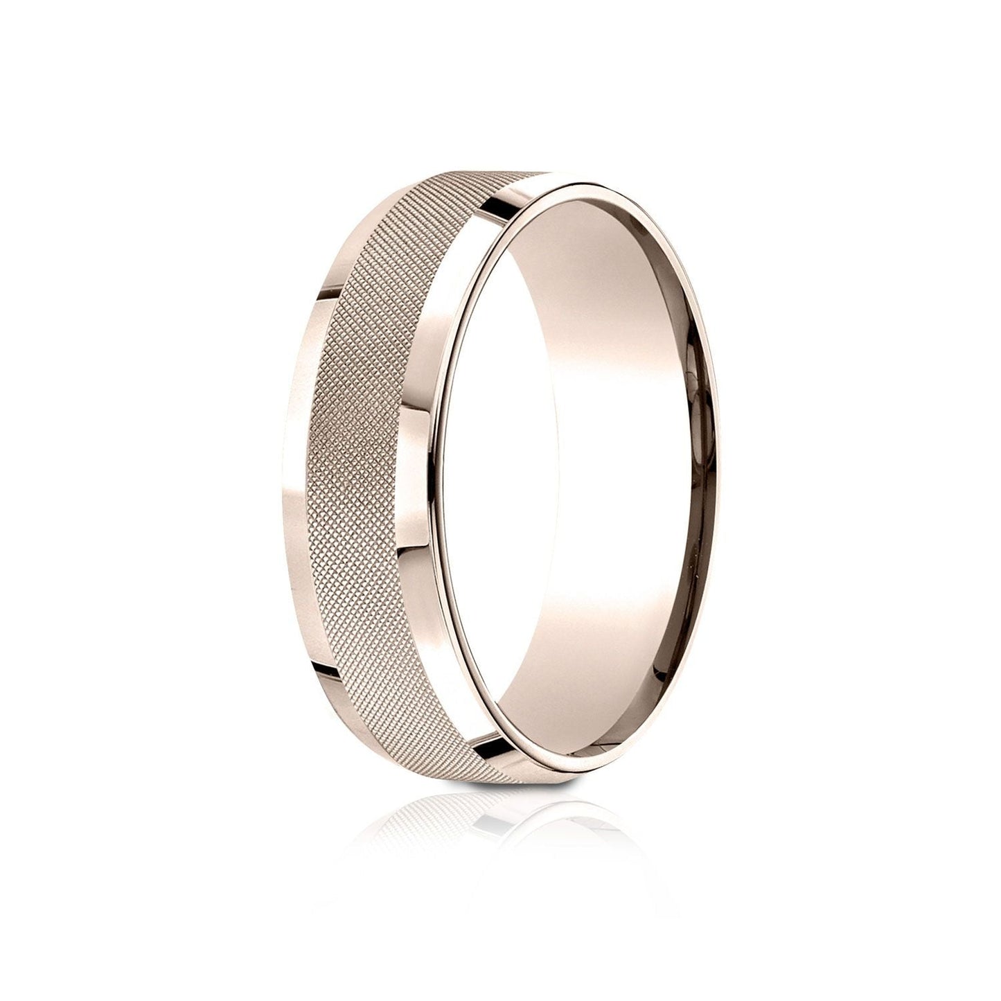 7mm High Polish Cross Hatch Center Carved Wedding Band, in 14K Rose Gold | RockHer