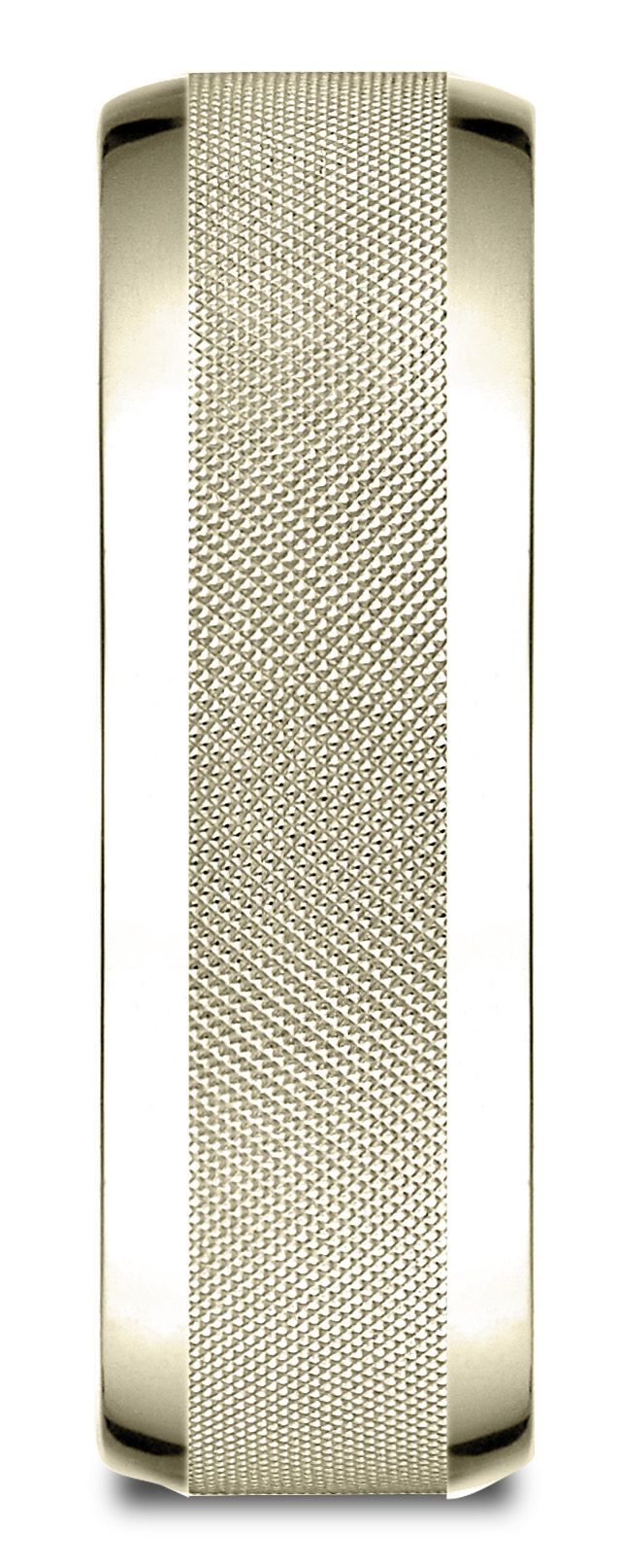 14 Karat Yellow Gold 7mm Comfort-fit High Polish Round Edge Cross Hatch Center Design Band