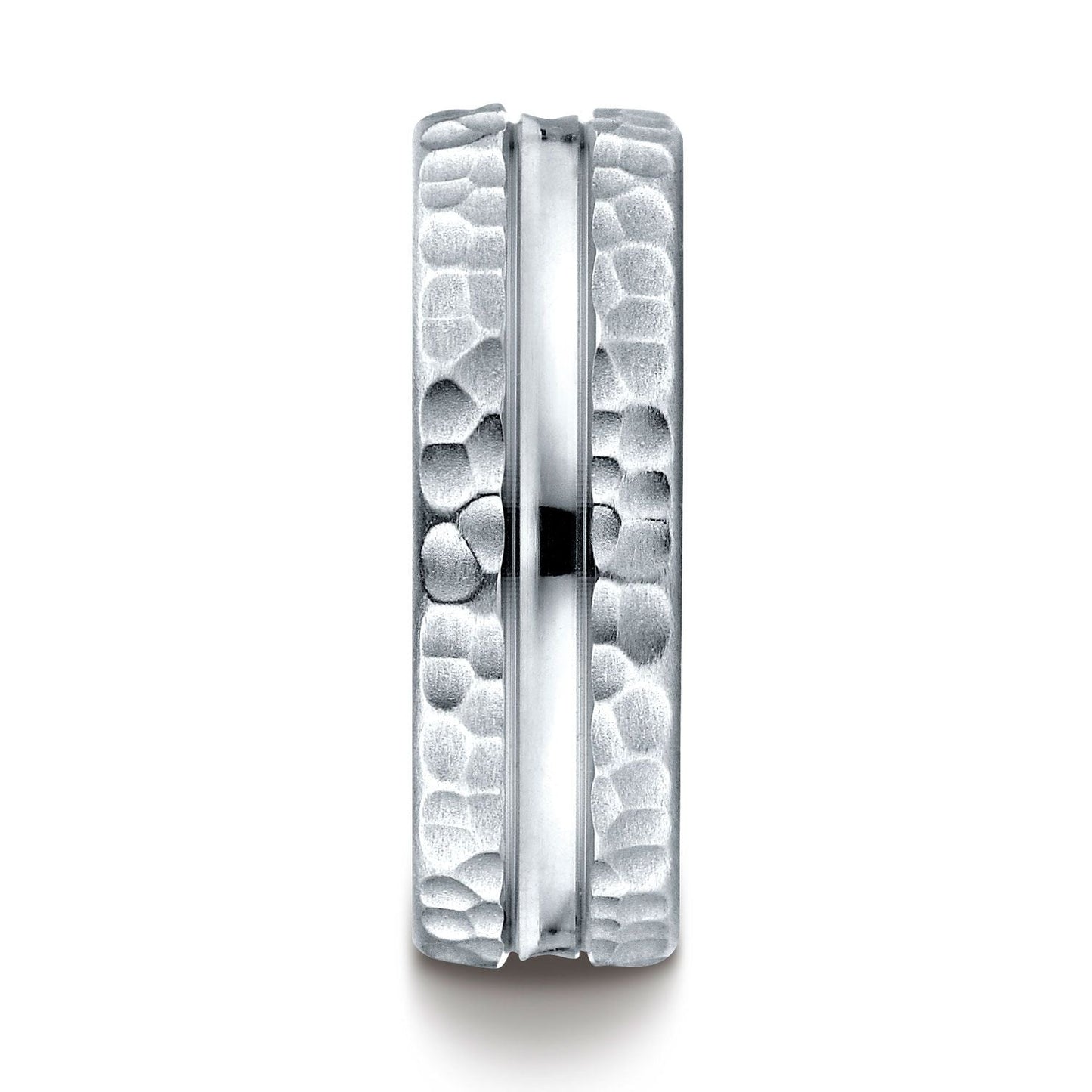 แหวนทองคำขาว 18k ขนาด 7.5 มม. แบบสวมใส่สบาย ดีไซน์ตัดตรงกลางลายค้อน