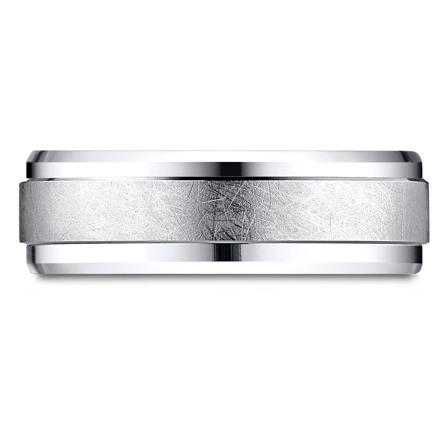 7mm Round Edge Swirl Finish Carved Wedding Band, in Platinum | RockHer