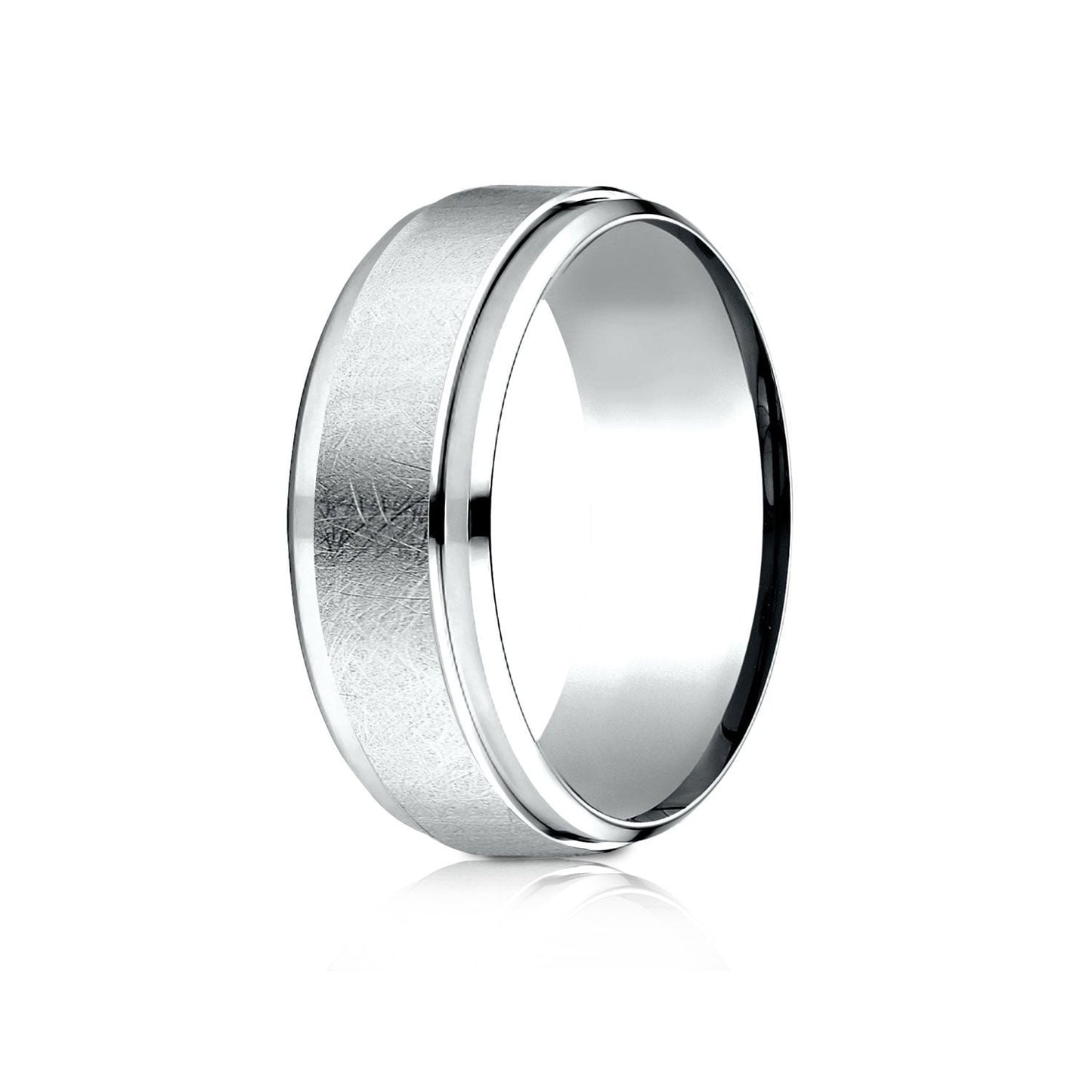 7mm Round Edge Swirl Finish Carved Wedding Band, in 14K White Gold | RockHer
