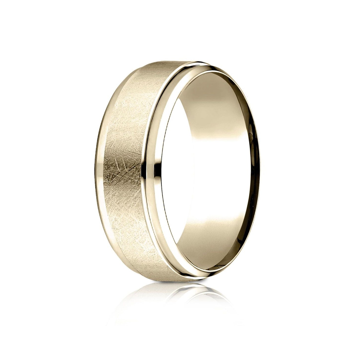 7mm Round Edge Swirl Finish Carved Wedding Band, in 18K Yellow Gold | RockHer