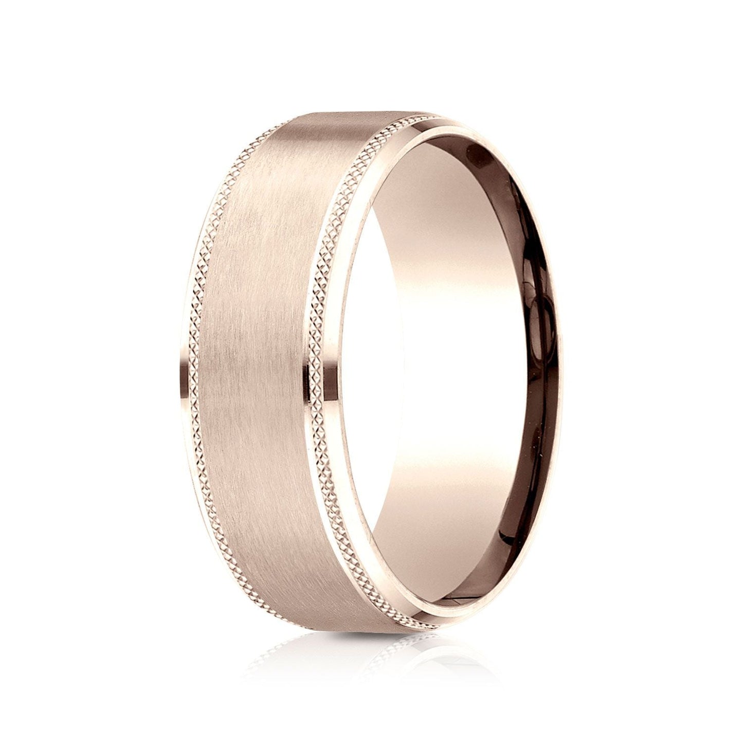 8mm Satin Finish Carved Wedding Band, in 14K Rose Gold | RockHer