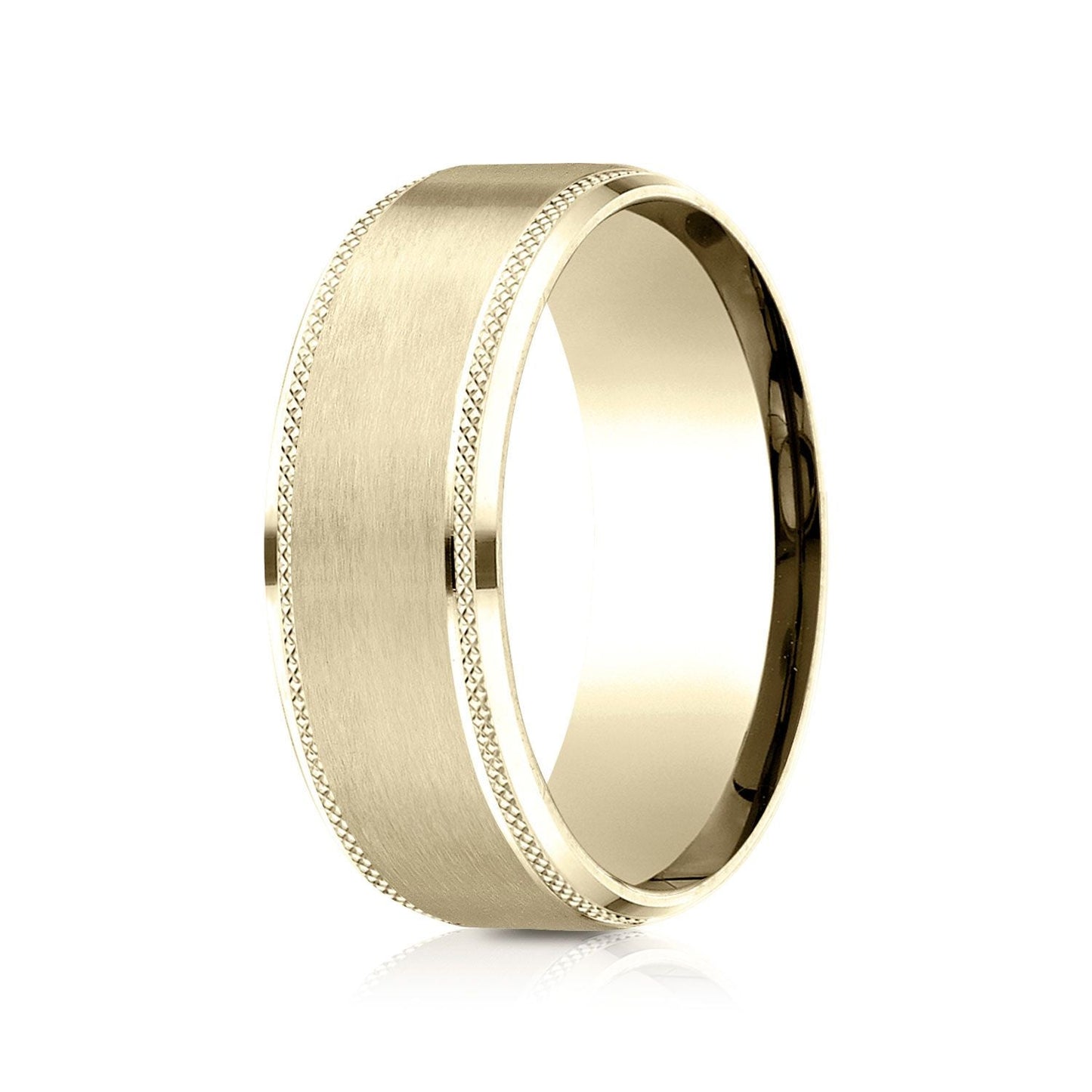 8mm Satin Finish Carved Wedding Band, in 18K Yellow Gold | RockHer