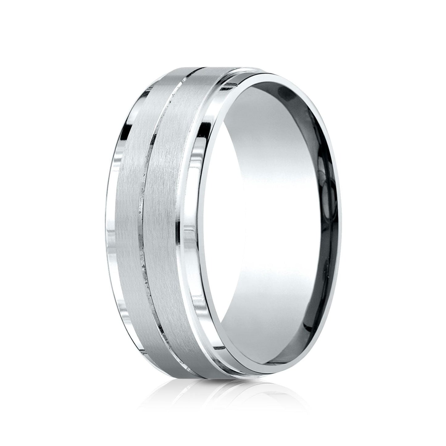 8mm Satin Finish Carved Wedding Band, in 18K White Gold | RockHer