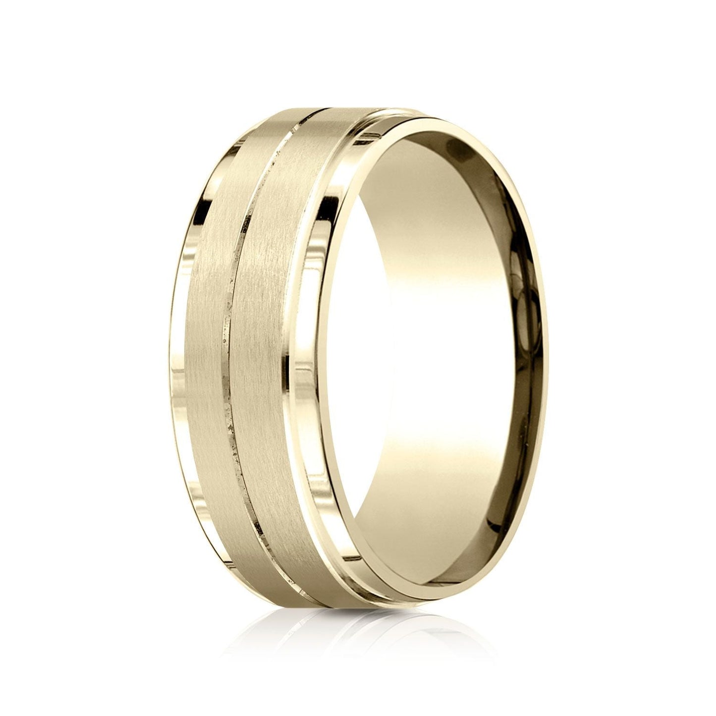 8mm Satin Finish Carved Wedding Band, in 14K Yellow Gold | RockHer