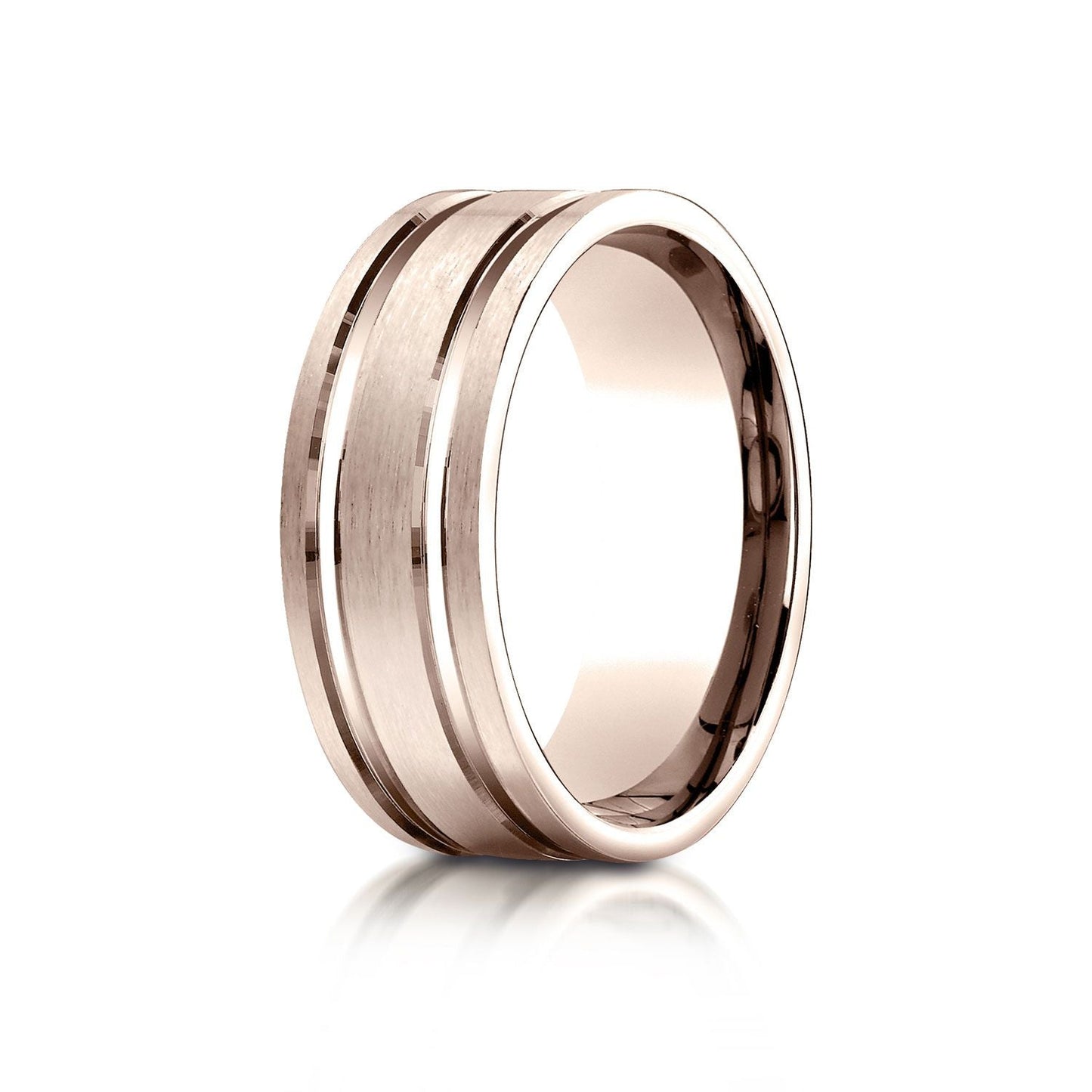 8mm Satin Finish Parallel Groove Carved Wedding Band, in 14K Rose Gold | RockHer