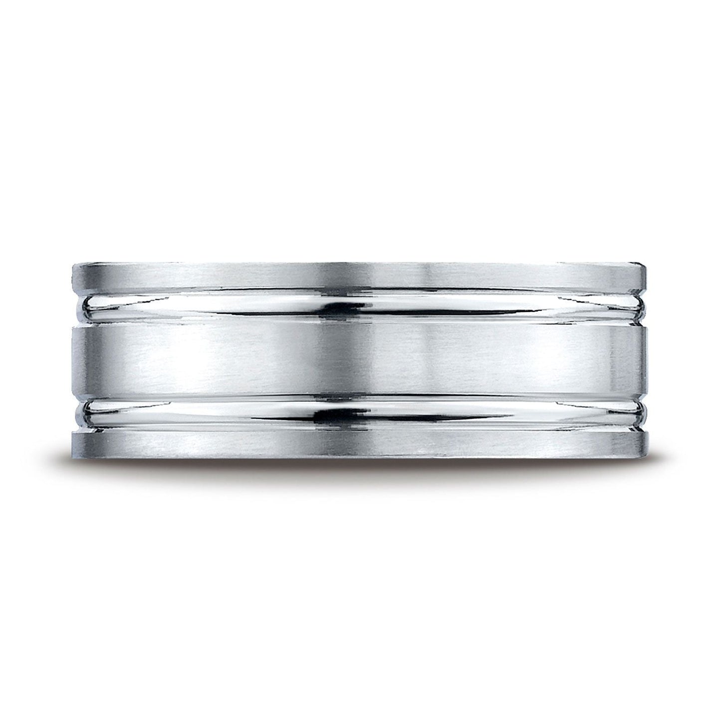 8mm Satin Finish Parallel Groove Carved Wedding Band, in Platinum | RockHer