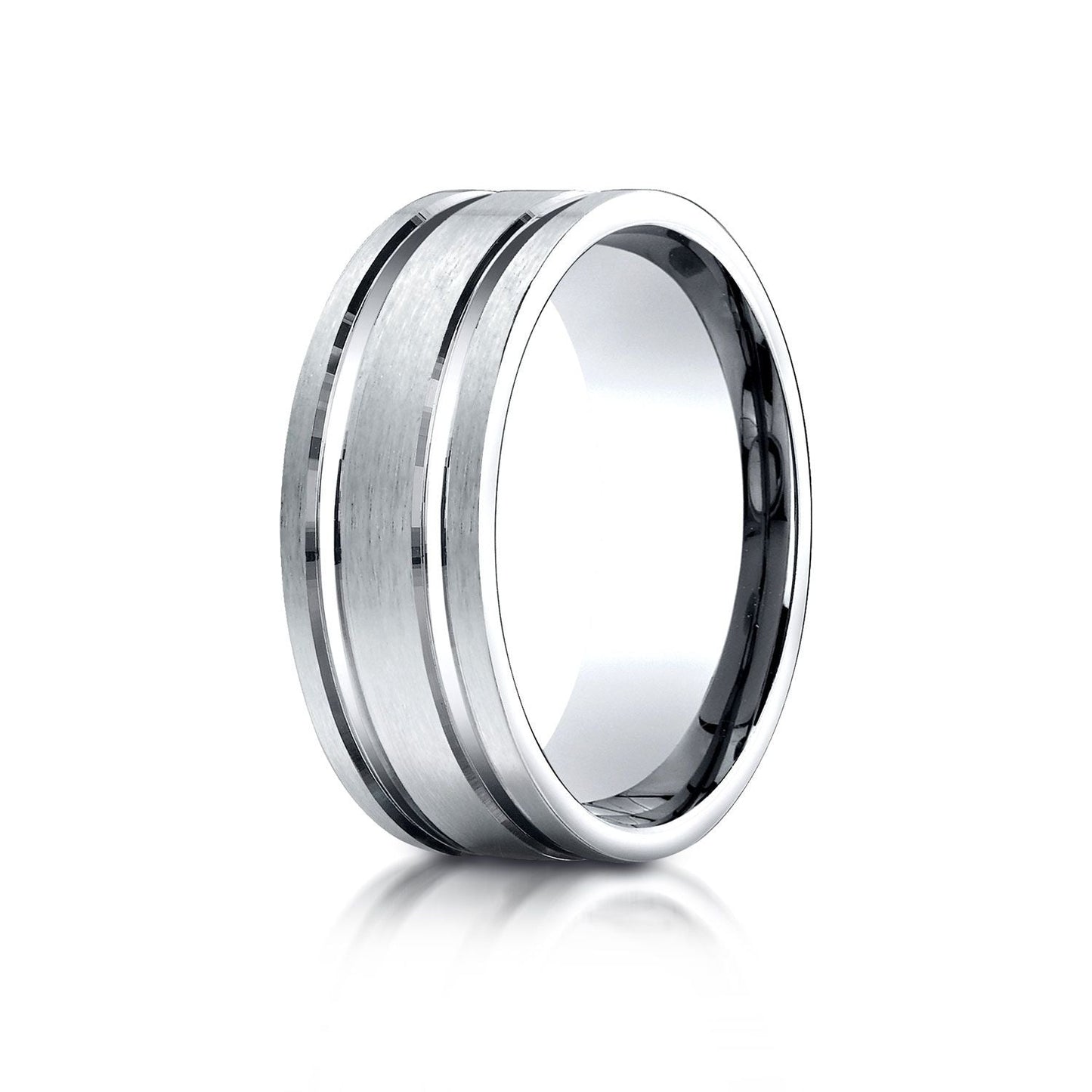 8mm Satin Finish Parallel Groove Carved Wedding Band, in 14K White Gold | RockHer