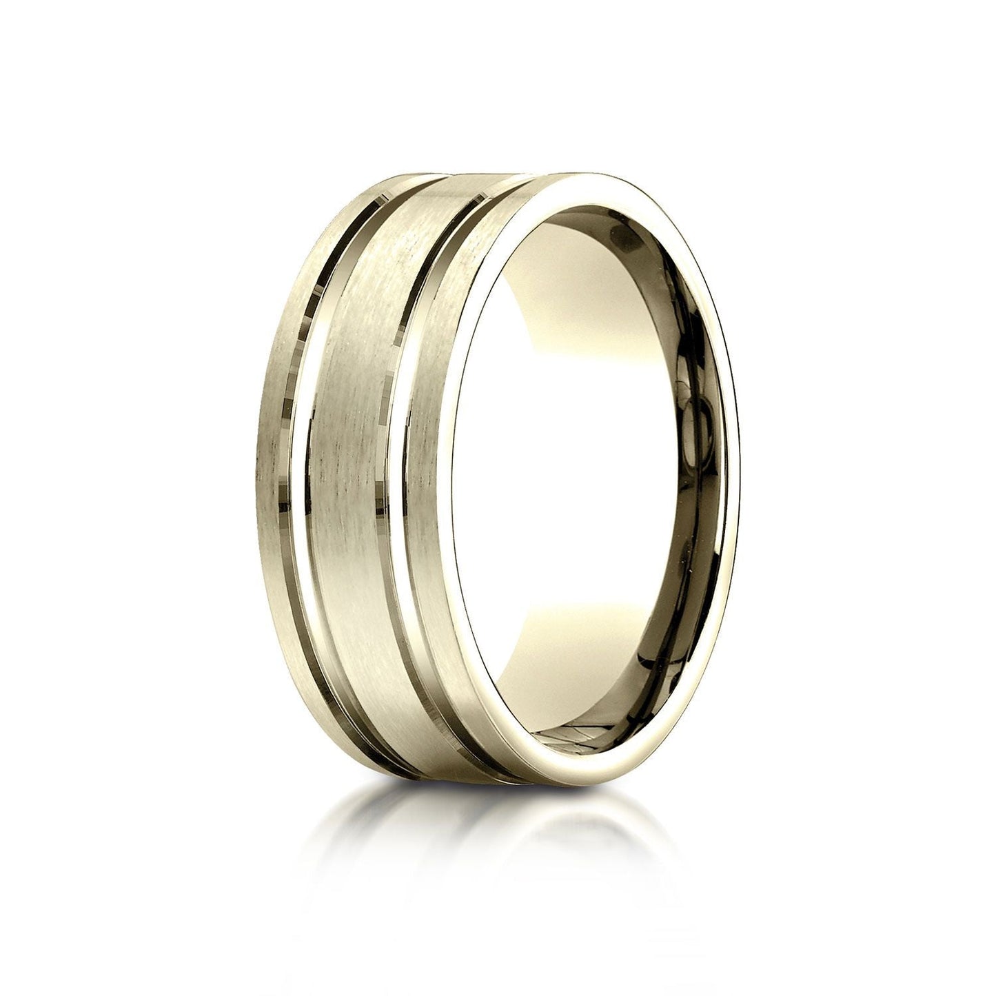 8mm Satin Finish Parallel Groove Carved Wedding Band, in 14K Yellow Gold | RockHer