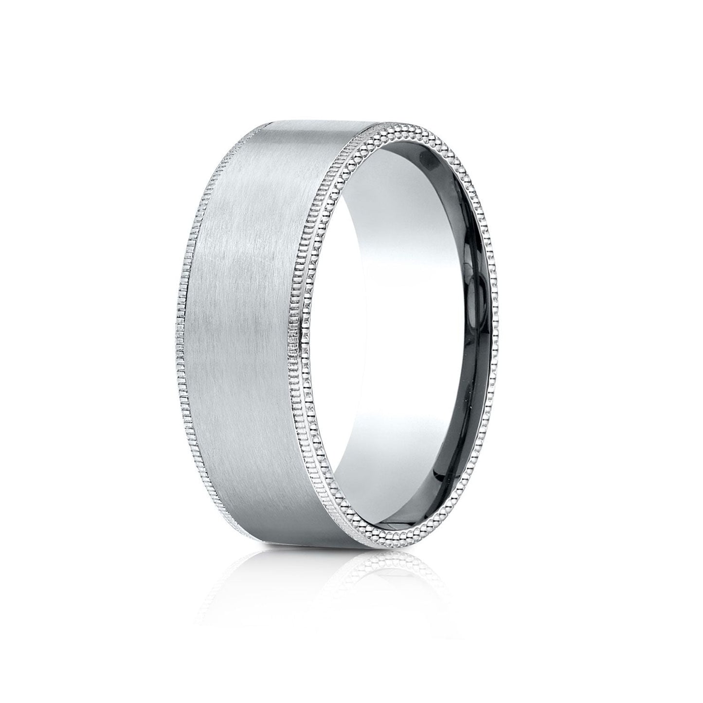 8mm Satin Finish Carved Wedding Band, in 18K White Gold | RockHer
