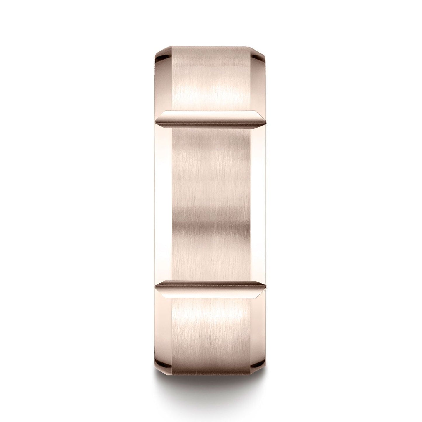 14k Rose Gold 8mm Comfort-fit Satin-finished Grooves Carved Design Band