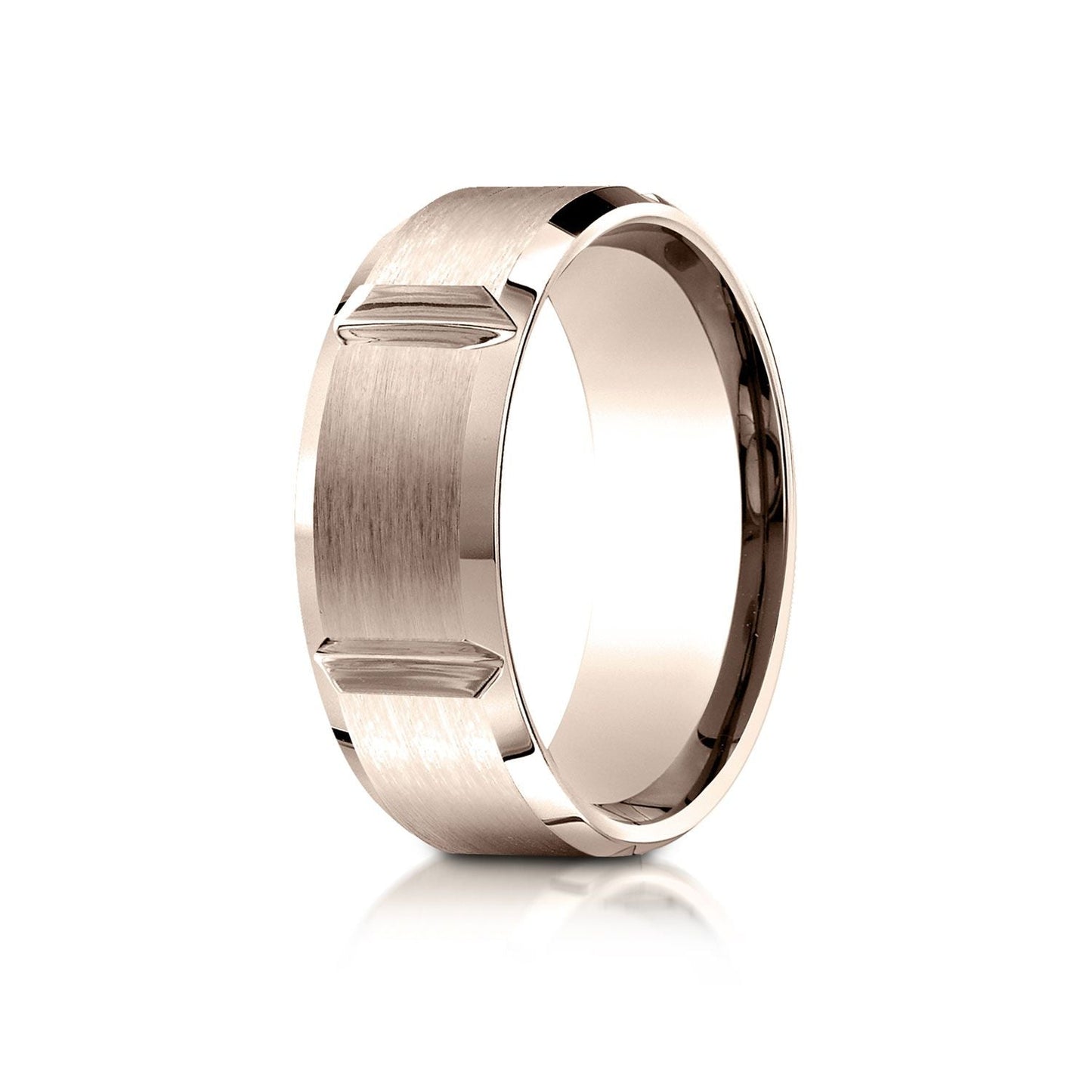 8mm Satin Finish Grooves Carved Wedding Band, in 14K Rose Gold | RockHer