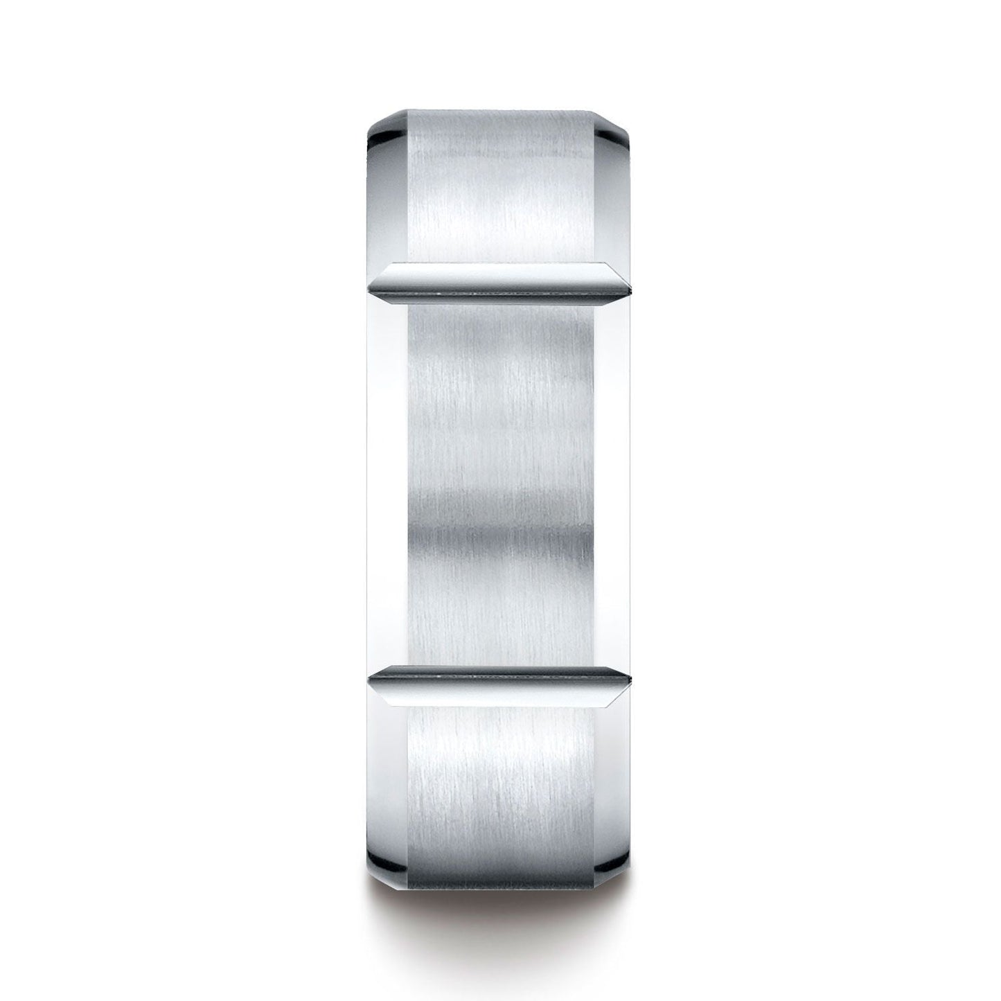 18k White Gold 8mm Comfort-fit Satin-finished Grooves Carved Design Band