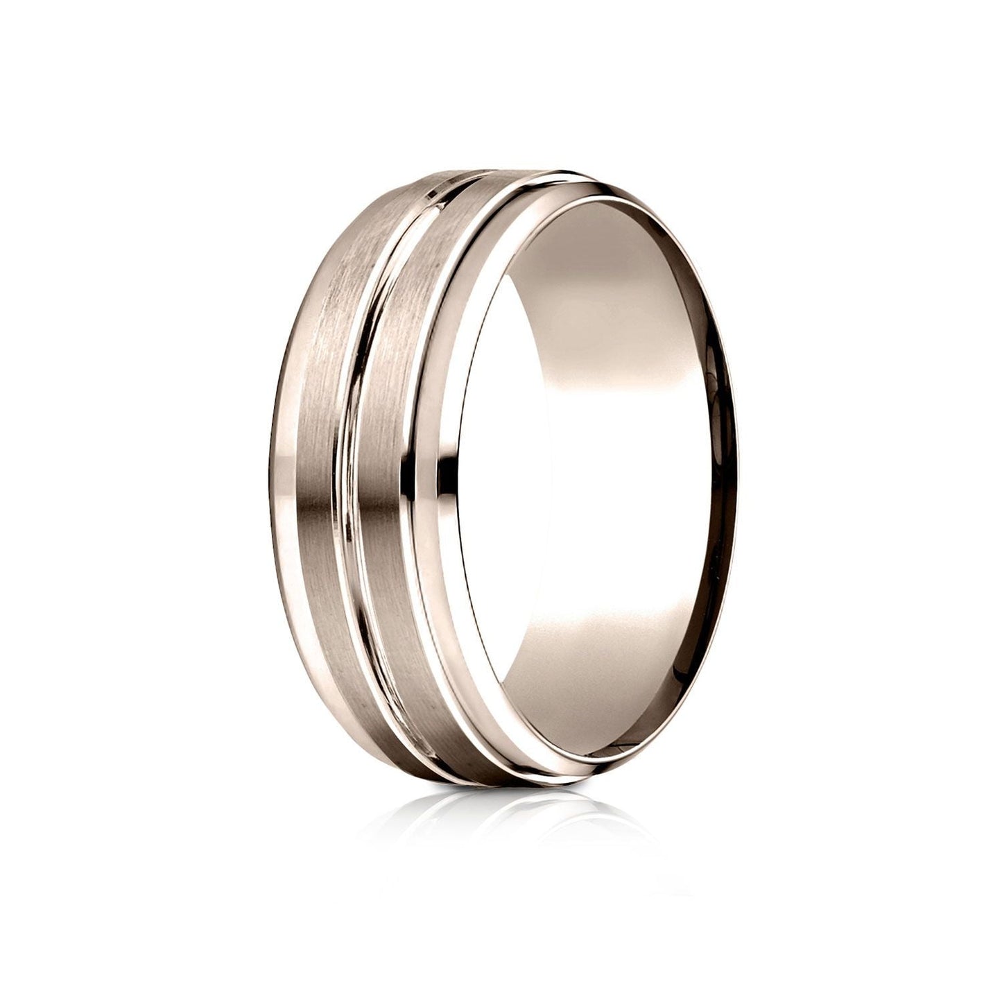8mm Satin Finish High Polished Center Cut Carved Wedding Band, in 14K Rose Gold | RockHer