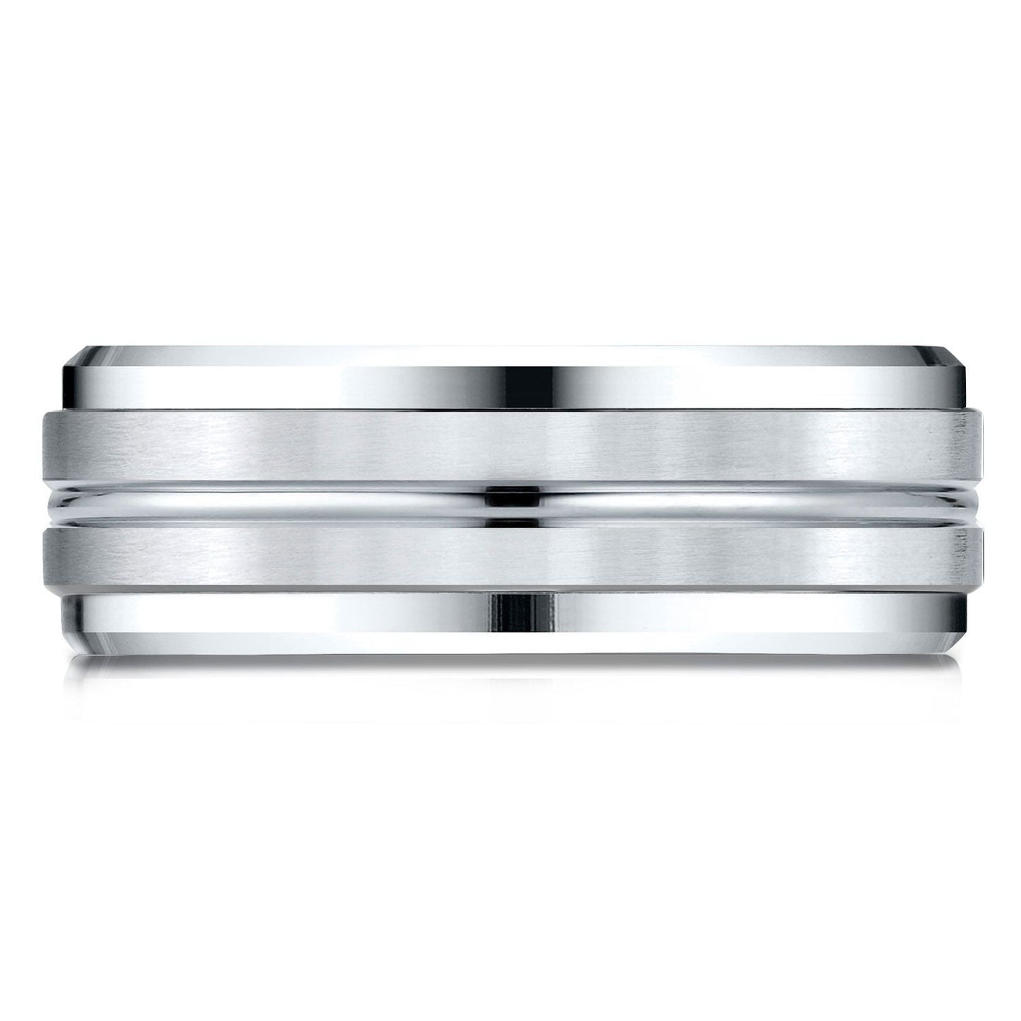 8mm Satin Finish High Polished Center Cut Carved Wedding Band, in Platinum | RockHer