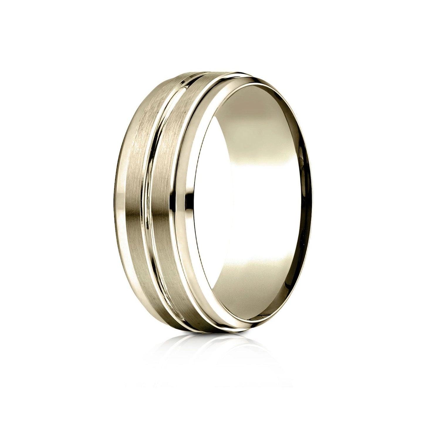 8mm Satin Finish High Polished Center Cut Carved Wedding Band, in 14K Yellow Gold | RockHer