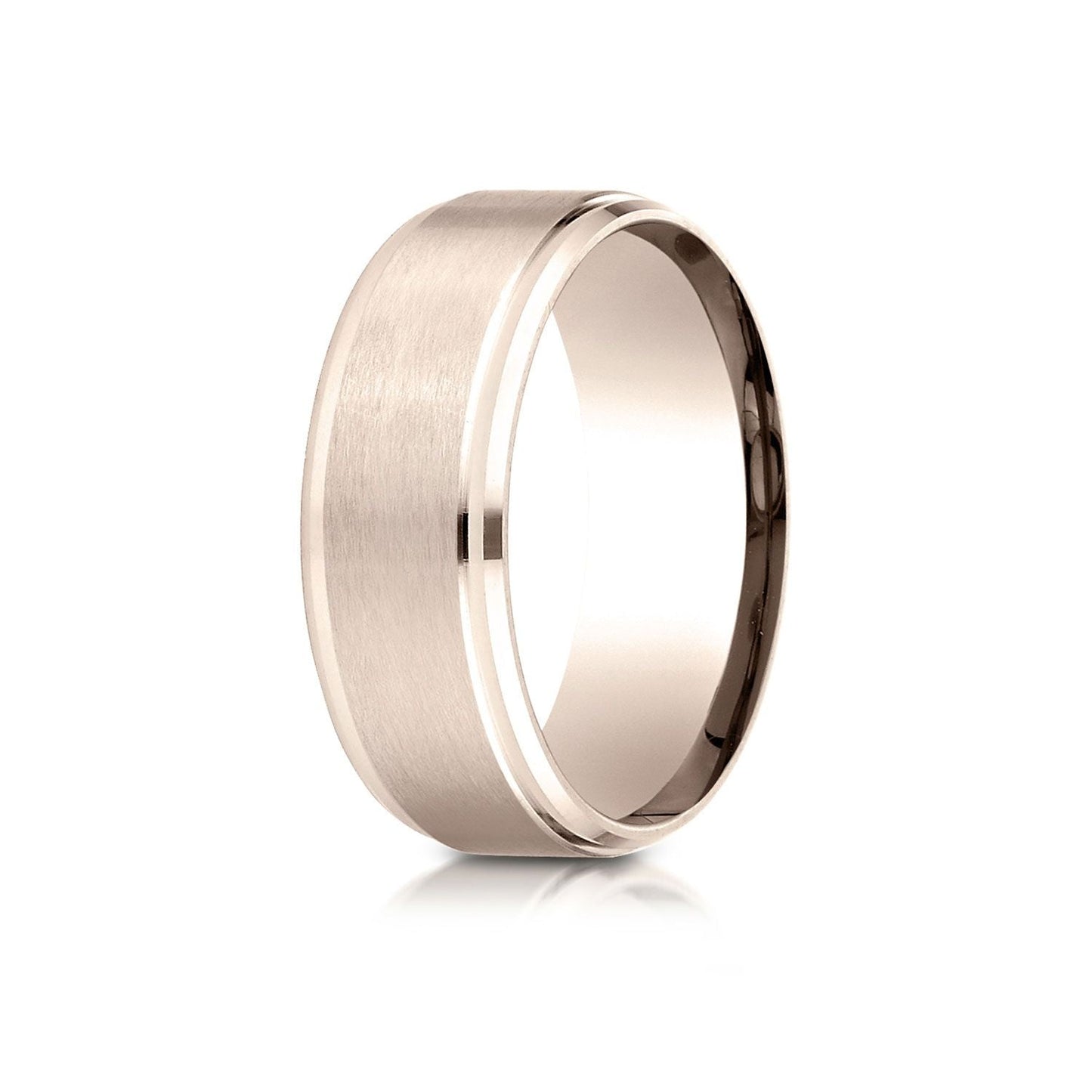 8mm Satin Finish High Polished Beveled Edge Carved Wedding Band, in 14K Rose Gold | RockHer