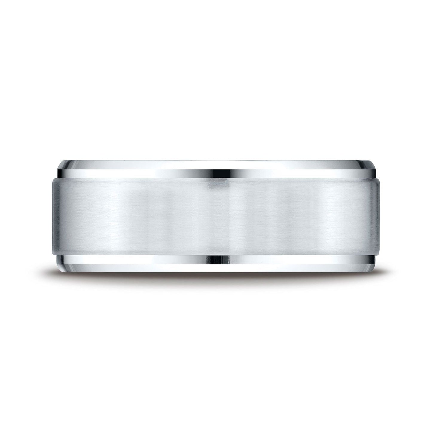 8mm Satin Finish High Polished Beveled Edge Carved Wedding Band, in Platinum | RockHer