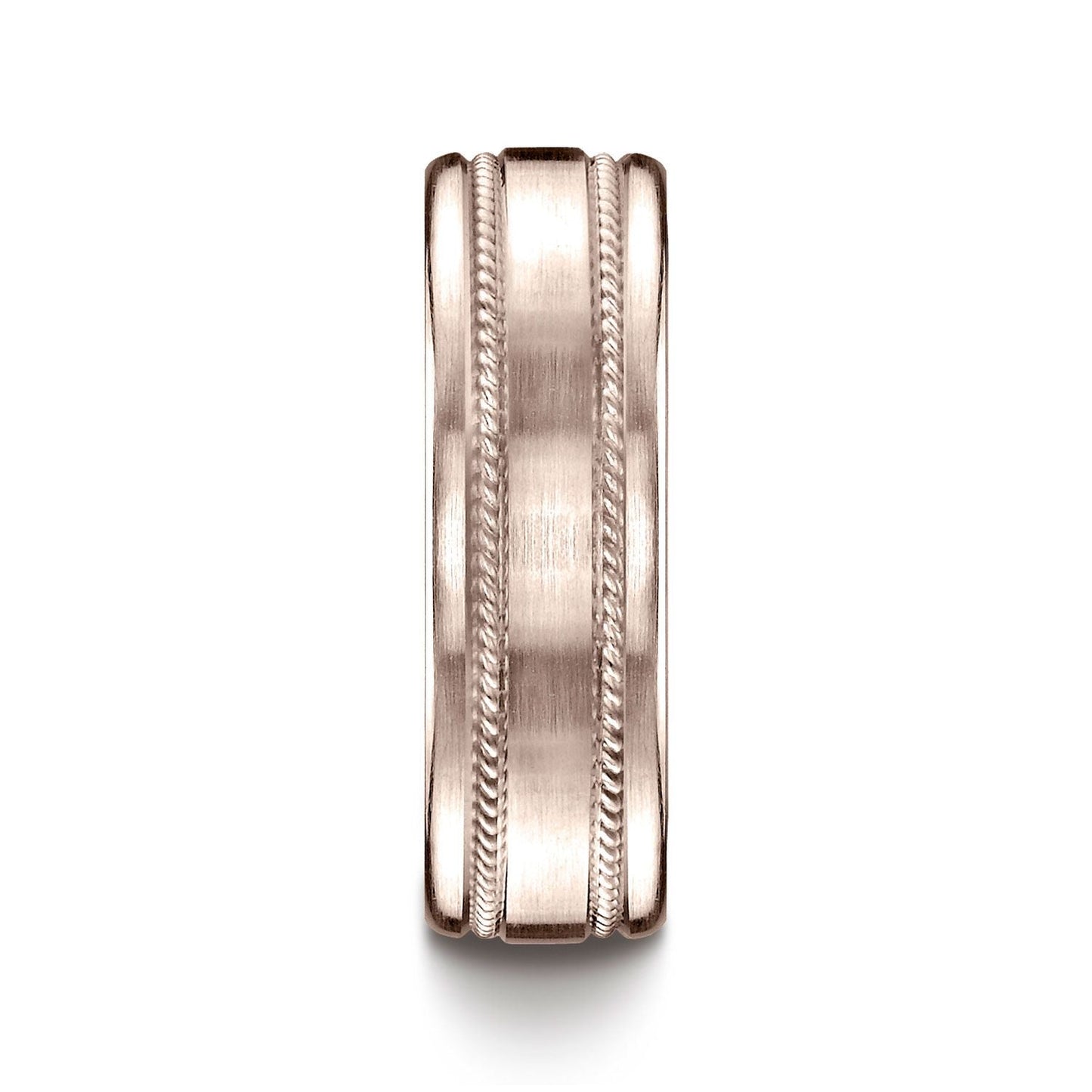 แหวนดีไซน์แกะสลักเชือก ขนาด 7.5 มม. ทำจากทองคำชมพู 14k แบบสบายๆ เคลือบซาติน