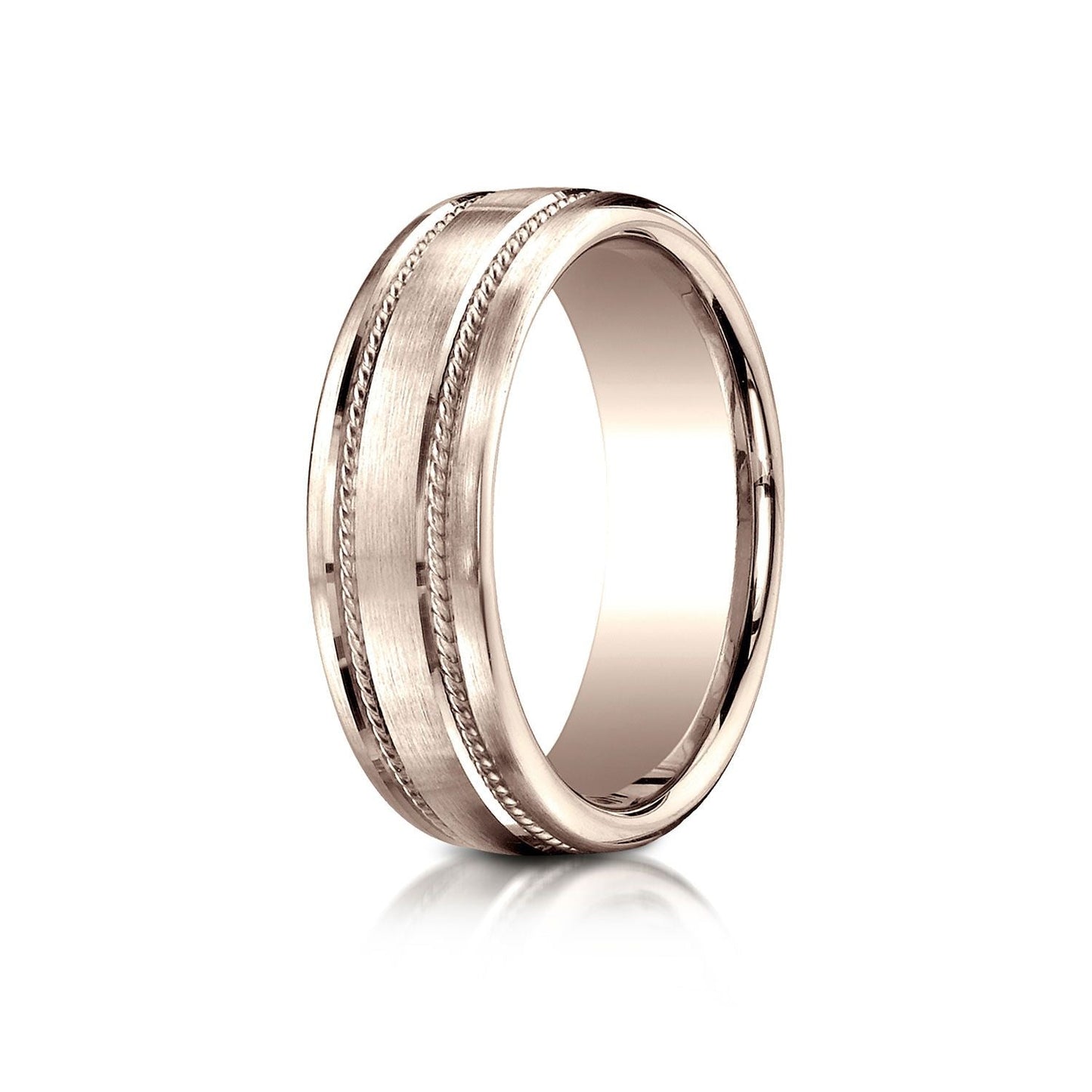 7.5mm Satin Finish Rope Carved Wedding Band, in 14K Rose Gold | RockHer