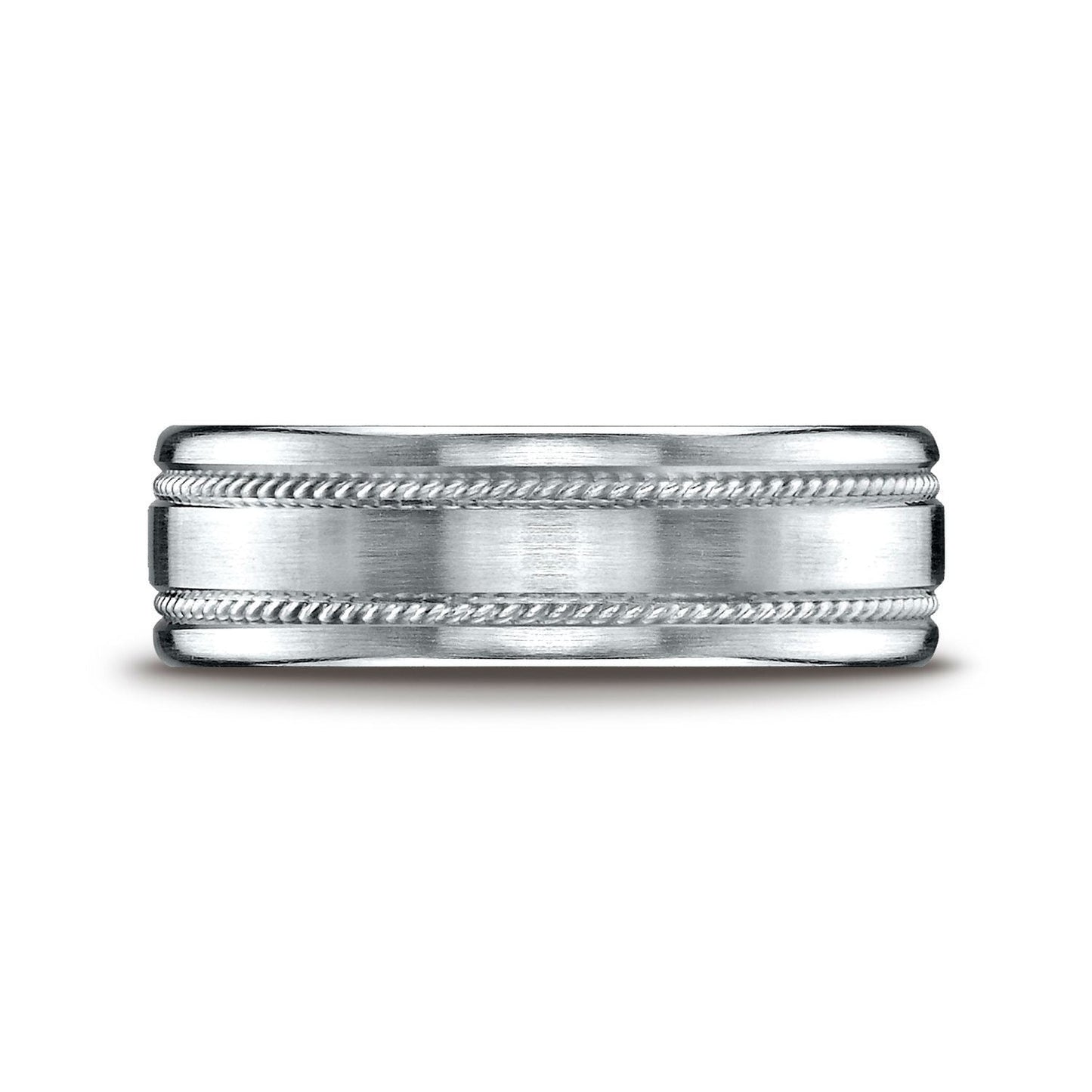 7.5mm Satin Finish Rope Carved Wedding Band, in Platinum | RockHer