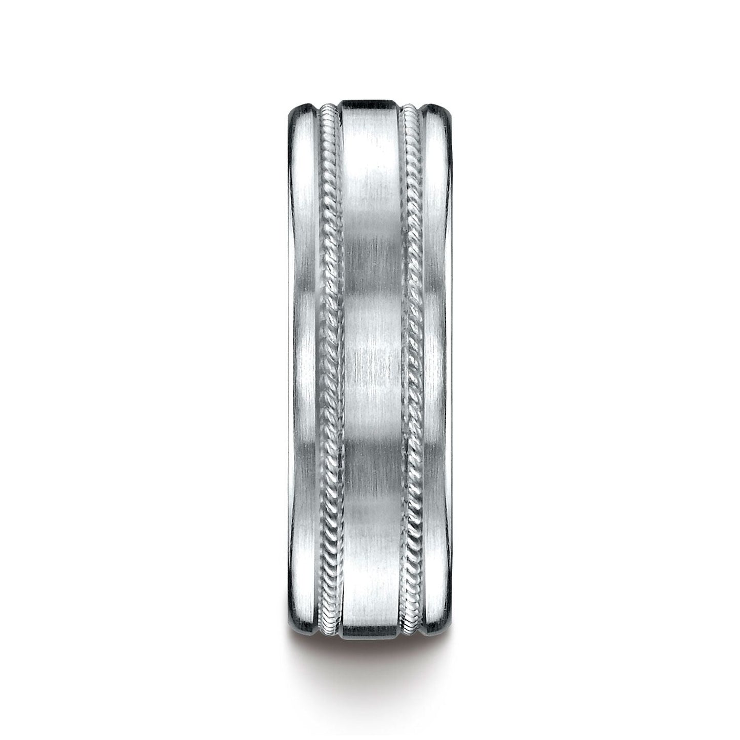 แหวนทองคำขาว 14k ขนาด 7.5 มม. แบบสวมใส่สบาย ผิวด้าน ลายเชือกแกะสลัก