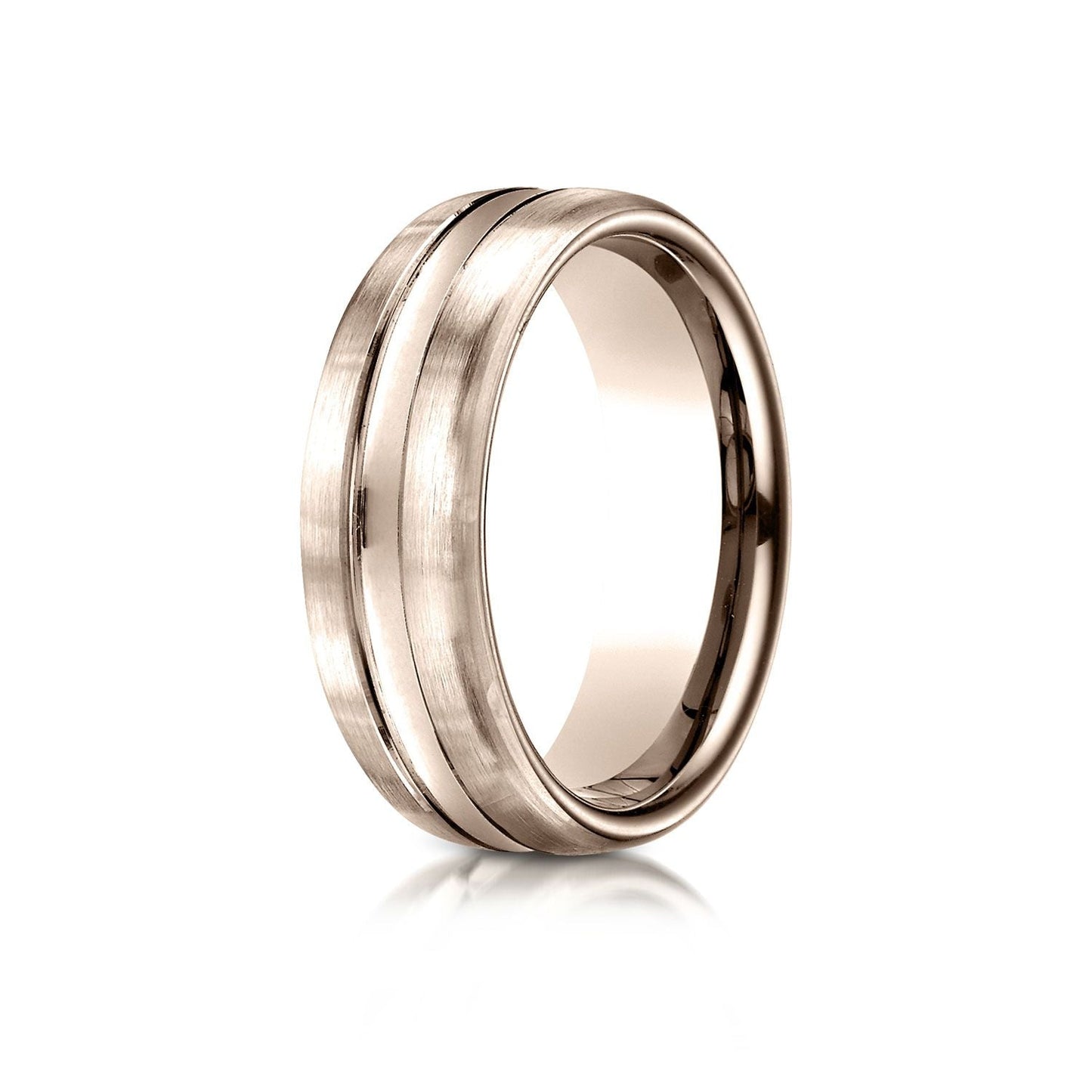 7.5mm Satin Finish High Polished Center Cut Carved Wedding Band, in 14K Rose Gold | RockHer