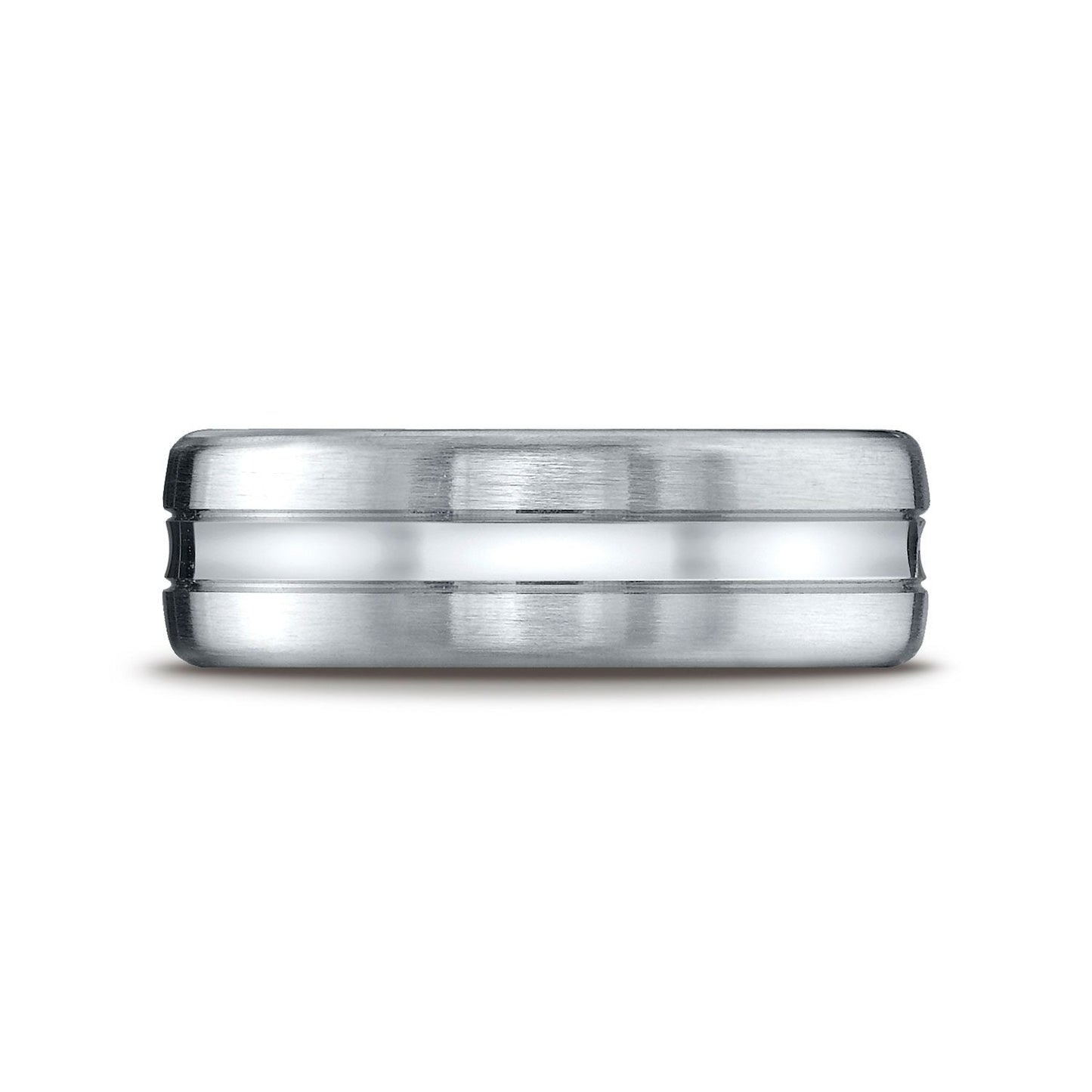 7.5mm Satin Finish High Polished Center Cut Carved Wedding Band, in Platinum | RockHer