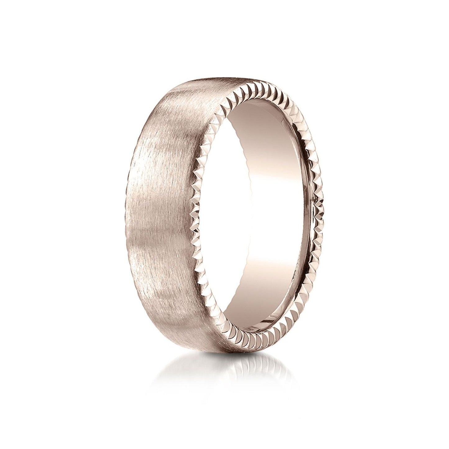 7.5mm Satin Finish Carved Wedding Band, in 14K Rose Gold | RockHer